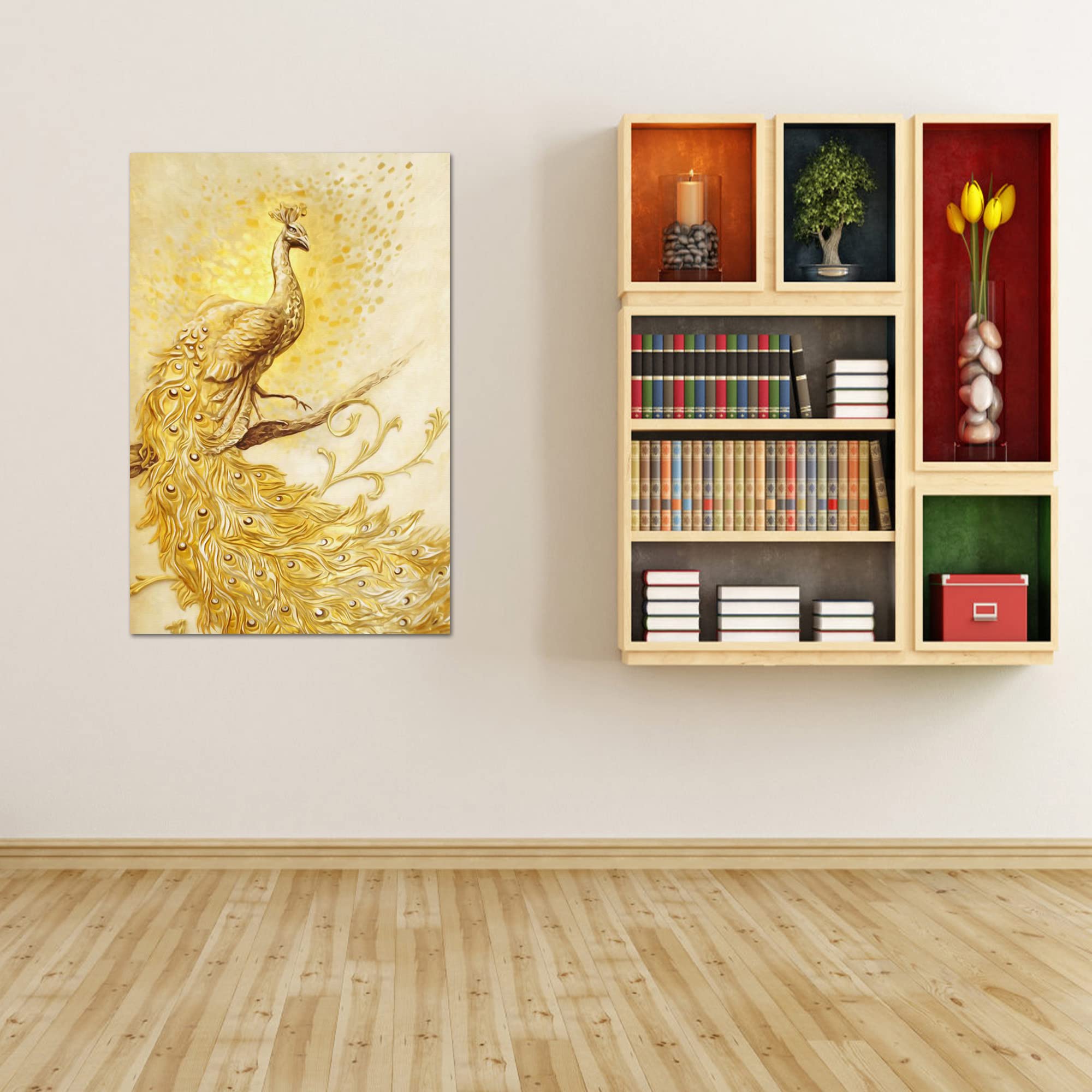 Looife Peacock Canvas Wall Art - 24x32 Inch Yellow Peacock on Branch Giclee Print, Ready to Hang Home Decor for Living Room & Bedroom | Perfect for Boho, Farmhouse & Modern Interior Design