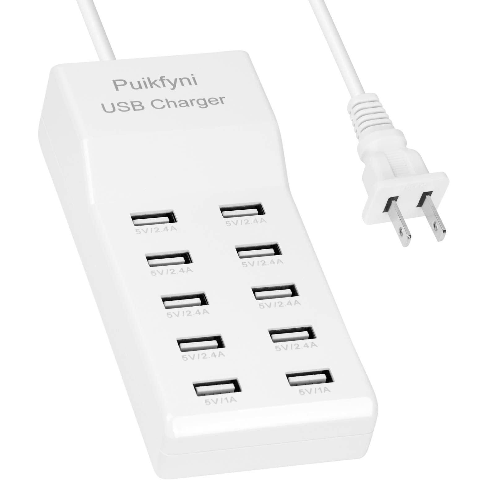 10-Port USB Charger Station - Fast Charging Hub for Multiple Devices - Smart USB Power Strip for Phones, Tablets, Smartwatches & More - White - Perfect for Home, Office & Travel Use