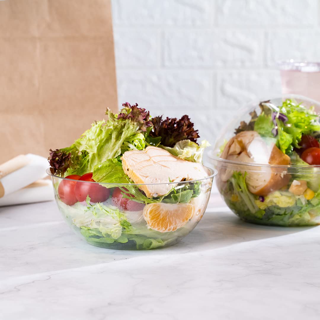 50-Pack Thermo Tek 21oz Clear Plastic Salad Containers with Airtight Dome Lids | Disposable Food Storage Bowls | Lightweight & Leakproof | Keep Salads & Meals Fresh | Perfect for Meal Prep, Takeout, Restaurants & Catering