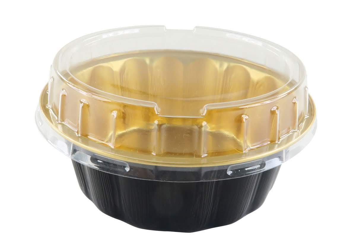 KitchenDance 8 oz Disposable Round Aluminum Foil Pans with Snap-on Lids - Mini Cake Pans for Baking, Cupcakes & Desserts | Sturdy Scalloped Design, Vibrant Colors | Perfect for Parties, Picnics & Meal Prep (Pack of 50)