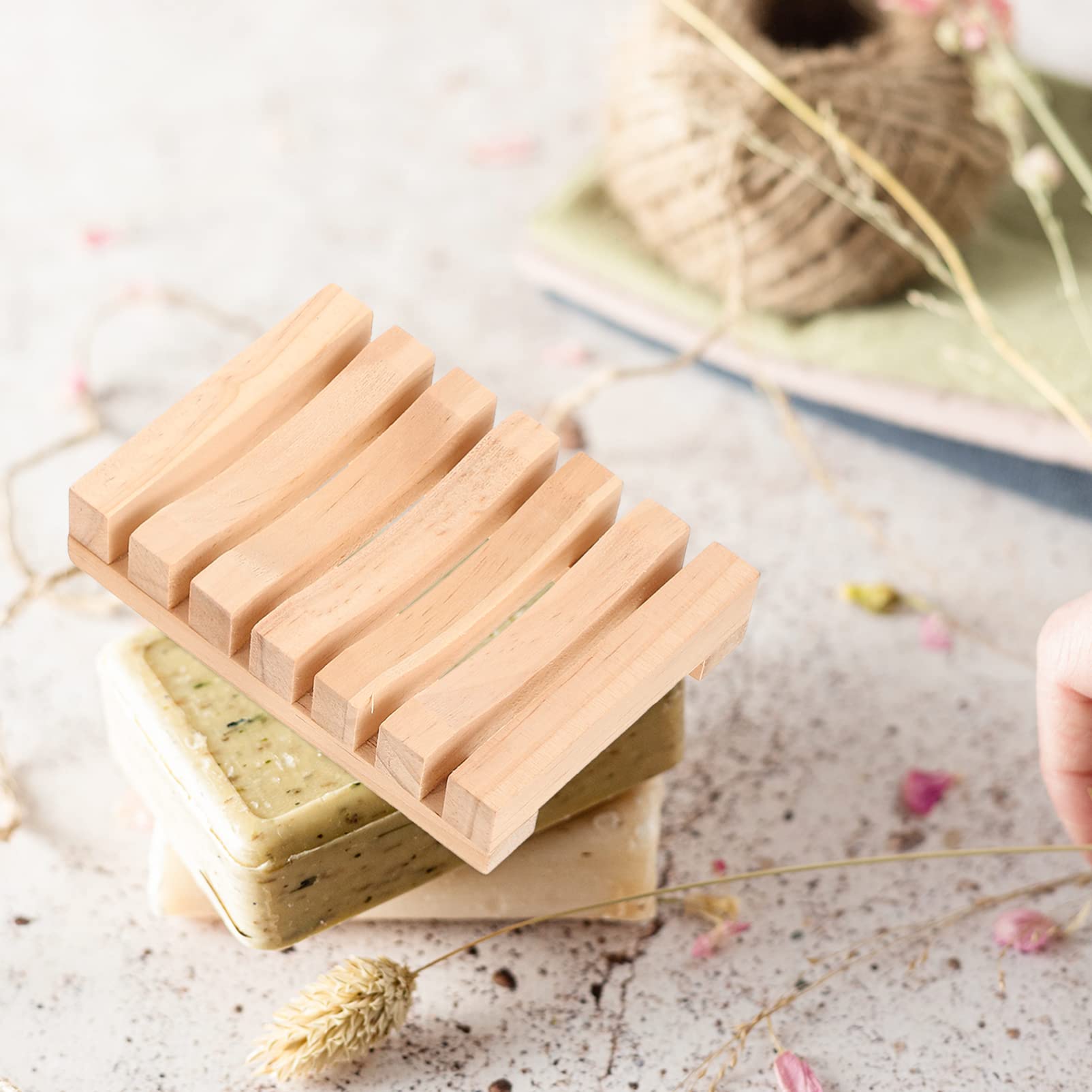 **Cabilock 3-Piece Wooden Soap Dish Set - Natural Rustic Wood Soap Holder for Sink, Shower & Bath - Hollow Pallet Board Design for Drainage - Perfect for Travel & Home Decor**