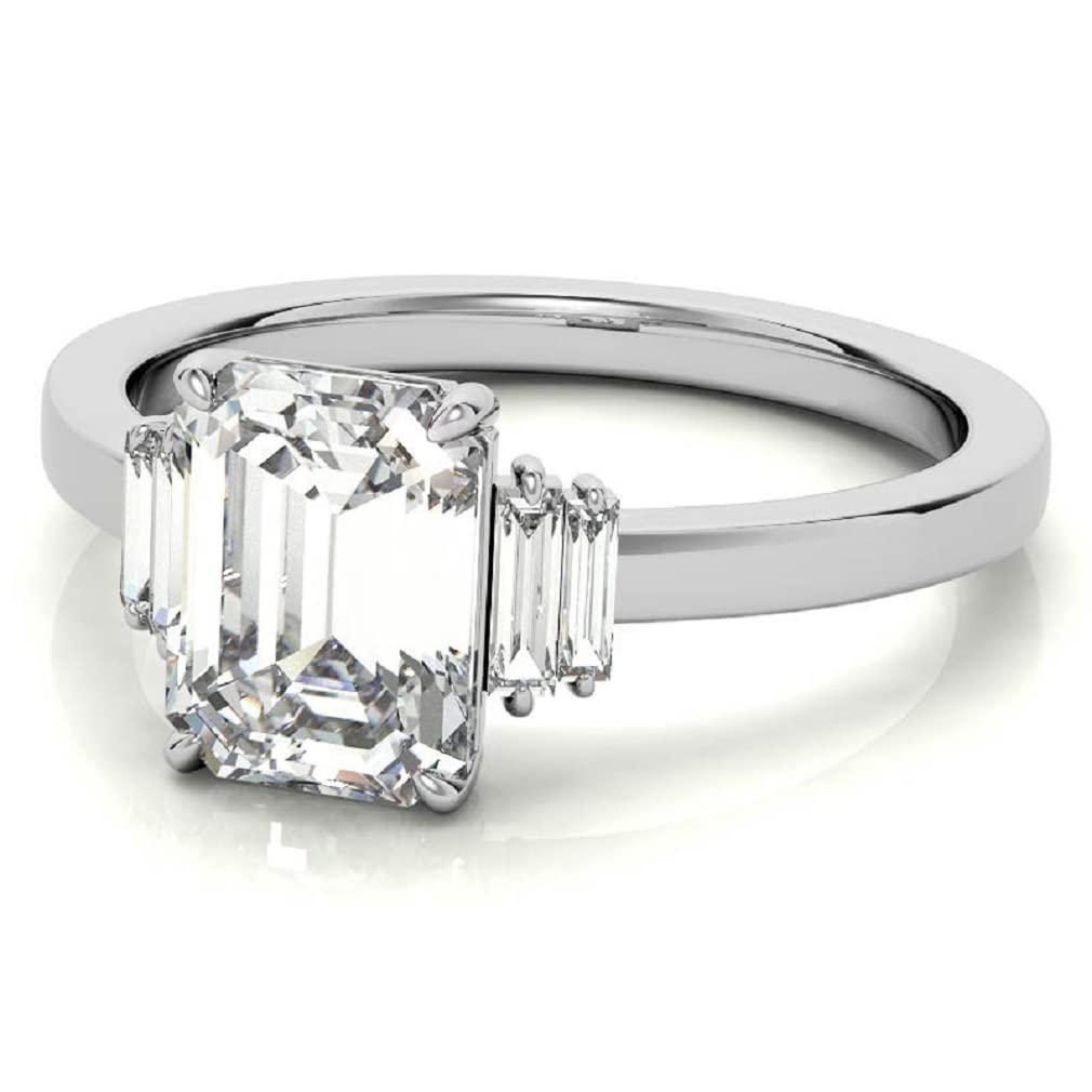 10K Solid White Gold Handmade Emerald Cut Moissanite Engagement Ring - 1.0 CT Solitaire Wedding Band for Women, Bridal & Anniversary Jewelry - Perfect for Proposals, Weddings & Special Occasions
