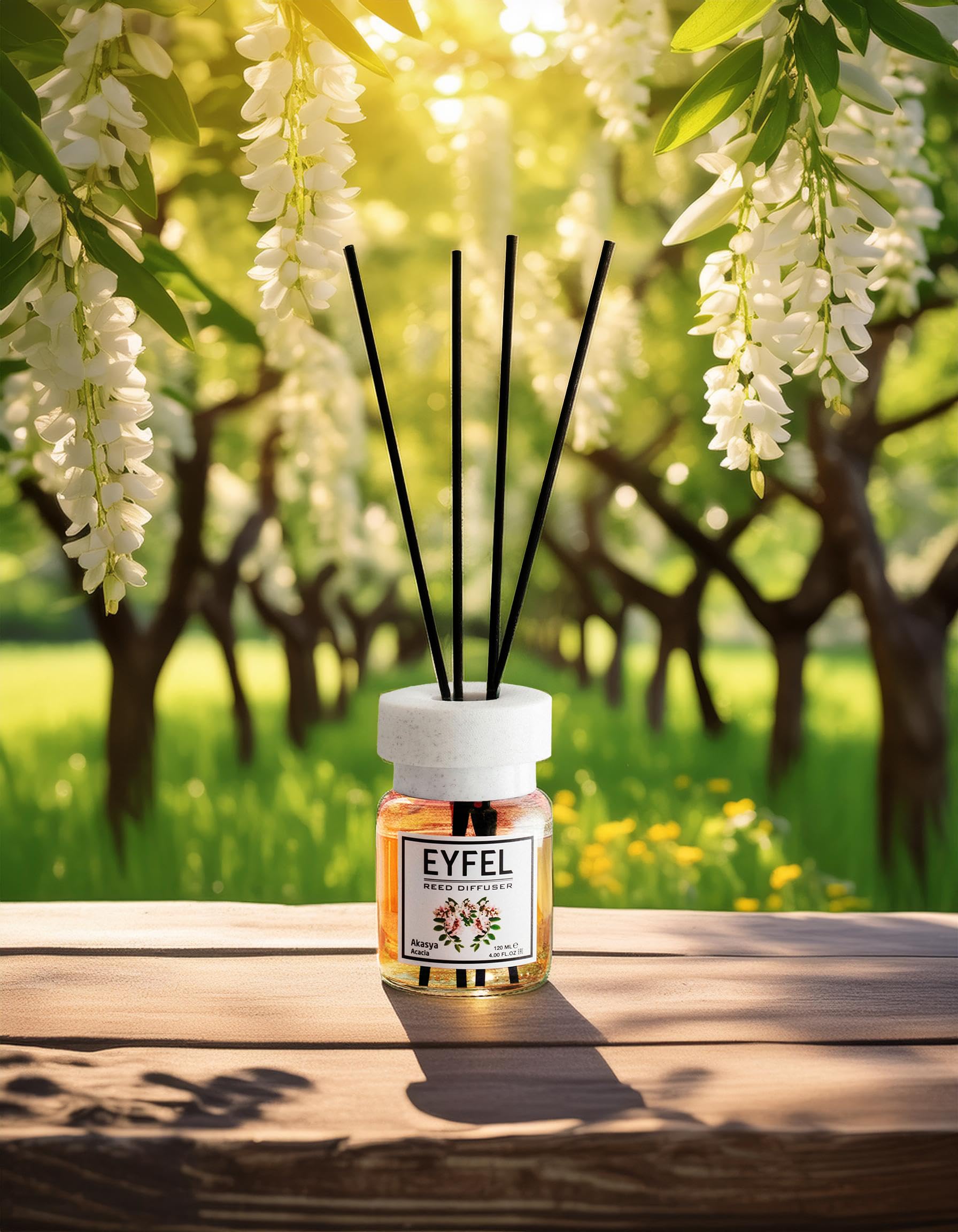 EYFEL Acacia Reed Diffuser Set - 4.05 fl oz Essential Oil Diffuser with Natural Rattan Sticks | Home Fragrance for Living Room, Bedroom & Bathroom | Aromatherapy Decor Gift Set for Housewarming & Relaxation