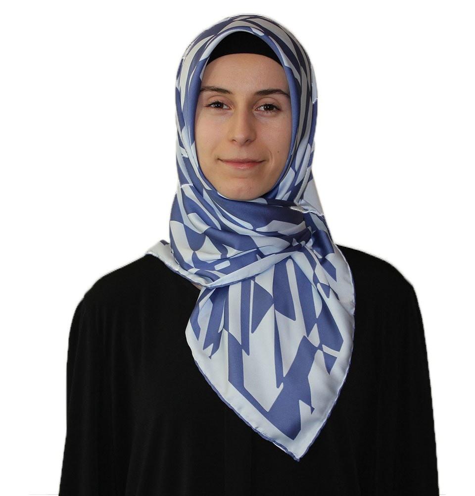 Aker Satin Square Hijab Scarf 6749 924 Blue - Soft Muslim Headscarf for Women, Breathable Prayer Shawl for Daily Wear & Special Occasions