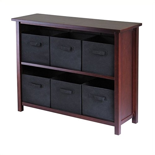Pemberly Row 3-Tier Long Storage Shelf with 6 Foldable Black Fabric Baskets - Space Saving Organizer for Closet, Bedroom, Bathroom & Office Storage Solutions