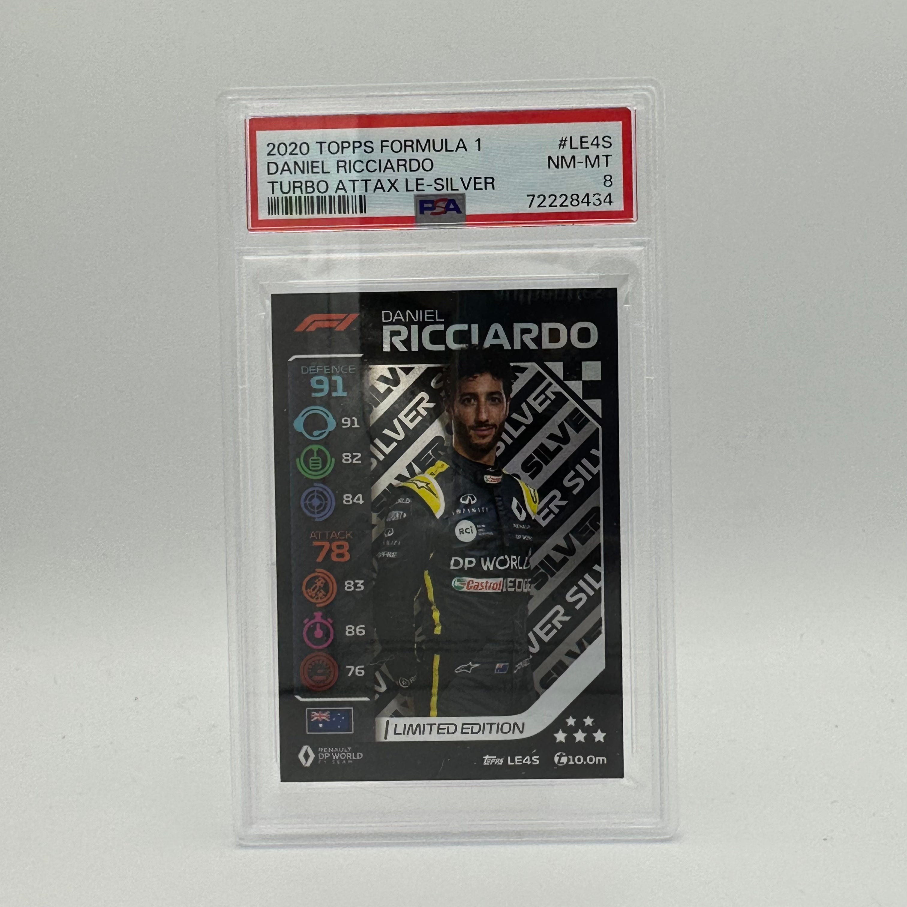 PSA 8 DANIEL RICCIARDO #LE4S LIMITED EDITION SILVER Trading Card - Perfect for Collectors, Sports Memorabilia Enthusiasts & Formula 1 Fans
