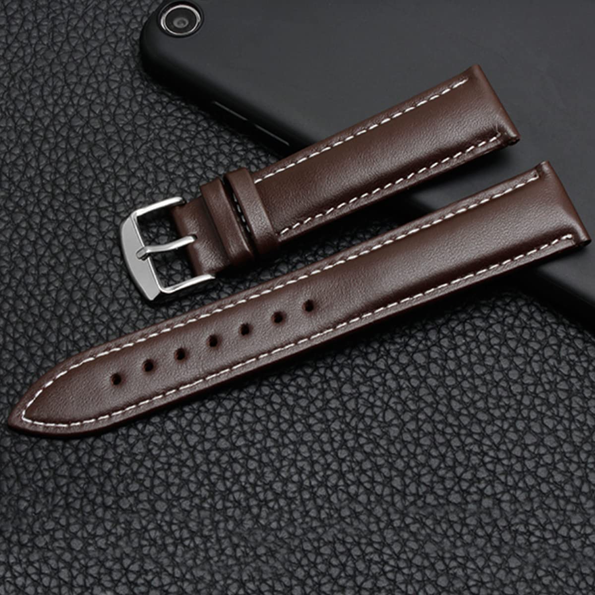 Premium Top Grain Leather Watch Band with Gold Buckle Pin & Stitching – Jaxon Strap Replacement for Men & Women (Brown/Black) – Fits Most Watches – Ideal for Daily Wear, Business & Casual Occasions