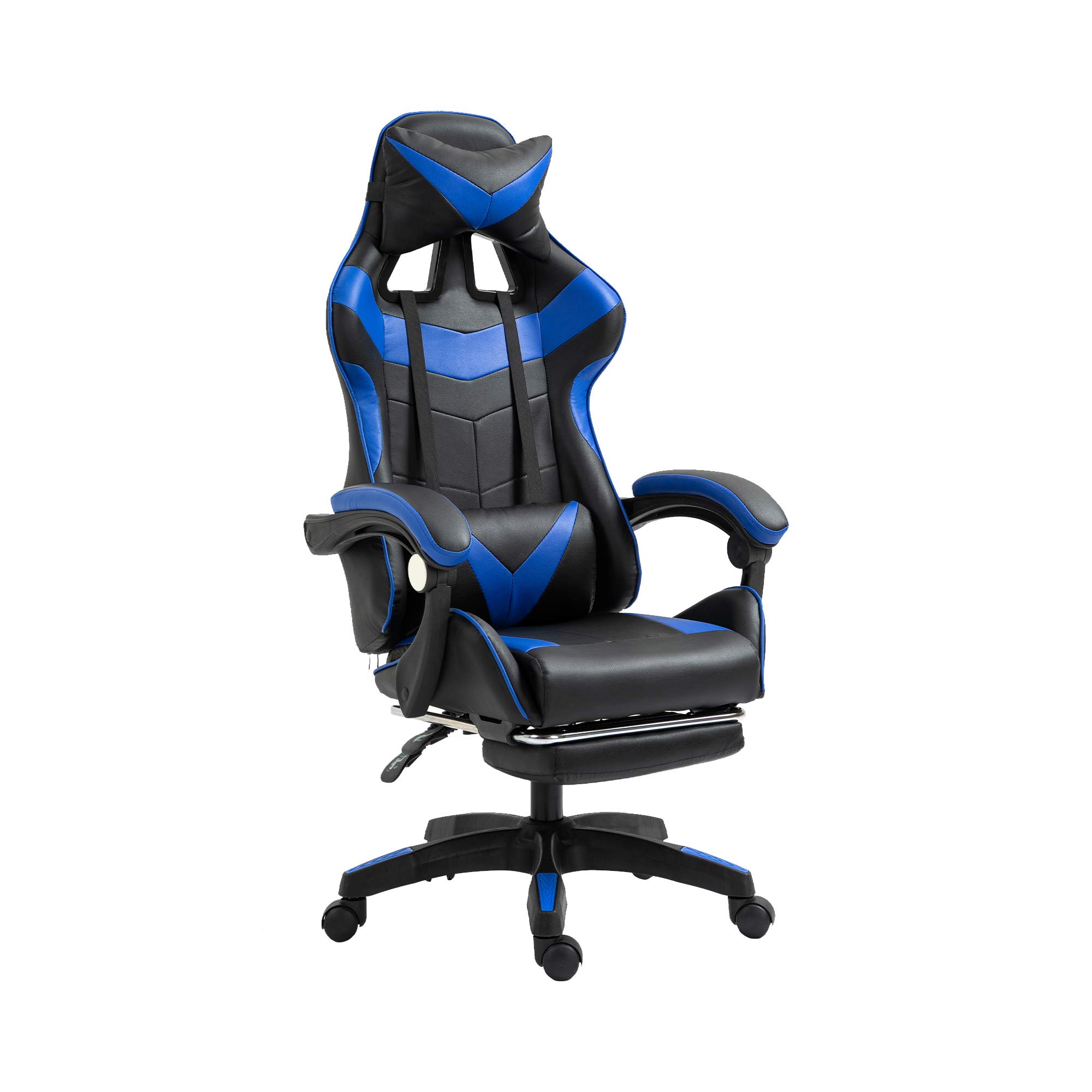 Ergonomic Gaming Chair - High Back PU Leather Racing Office Chair with Adjustable Height, Swivel, Headrest, Lumbar Support & Footrest - Blue - Perfect for PC Gaming, Home Office & Esports Setup