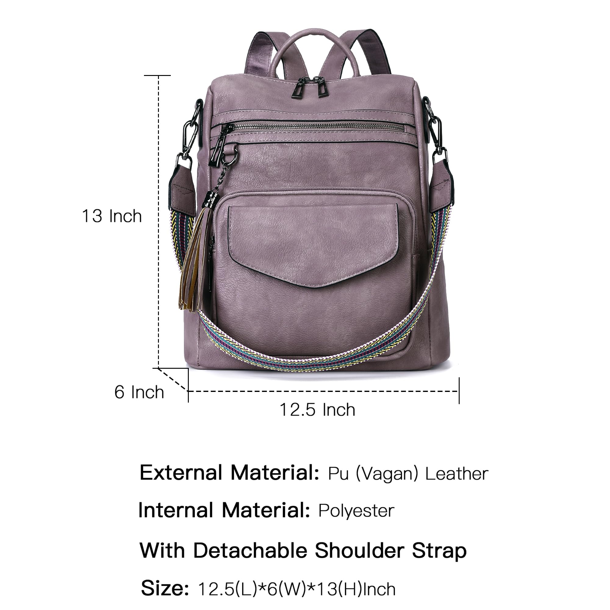 OPAGE Women's Leather Backpack Purse - Fashion Designer Travel Backpack with Shoulder Straps & Wristlet - Perfect for Work, School & Travel (Purple)