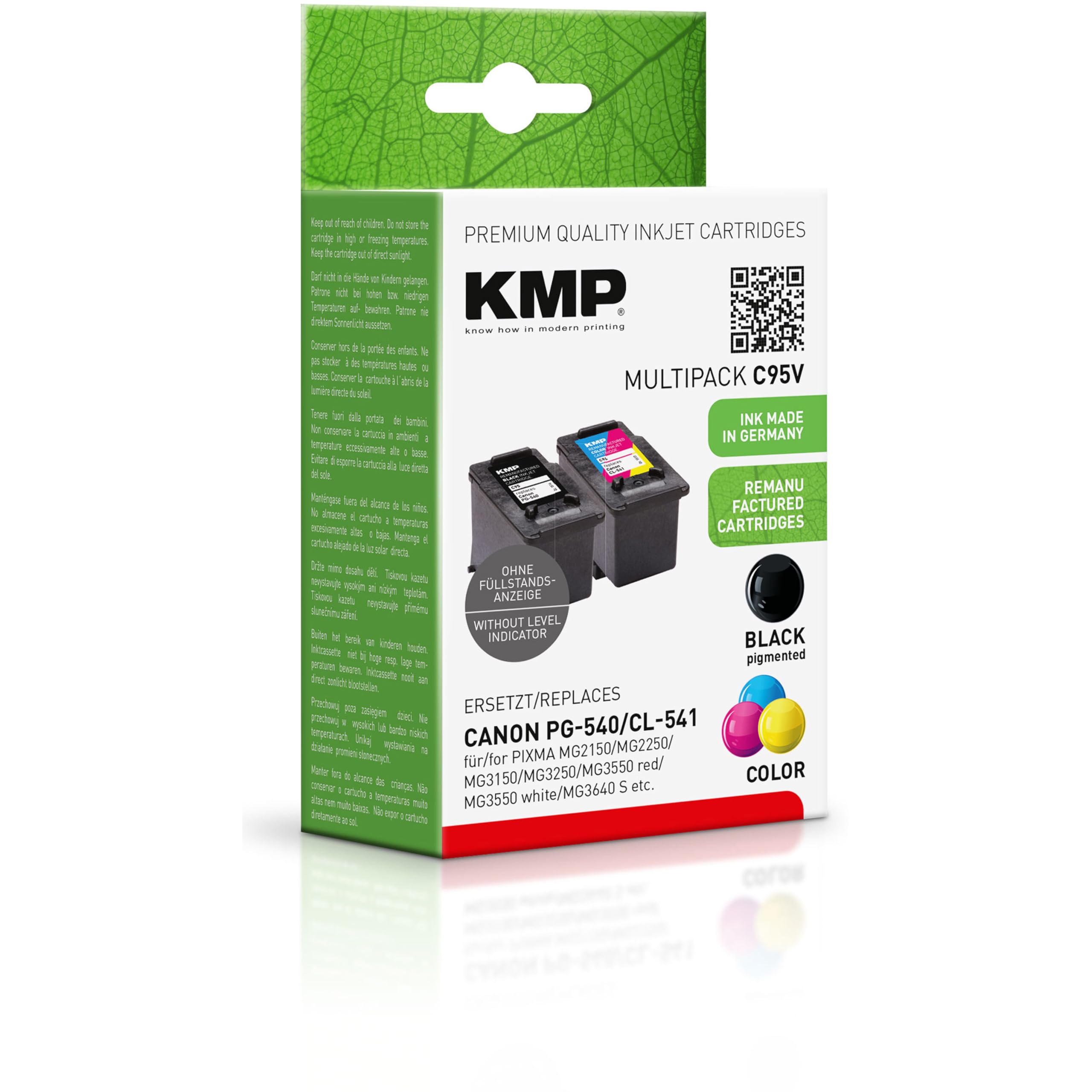 KMP C95 V Ink Cartridge Replacement for Canon PG-540 & CL-541 - 3 Color & Black Combo Pack - Perfect for Home & Office Printing, Documents, Photos & School Projects