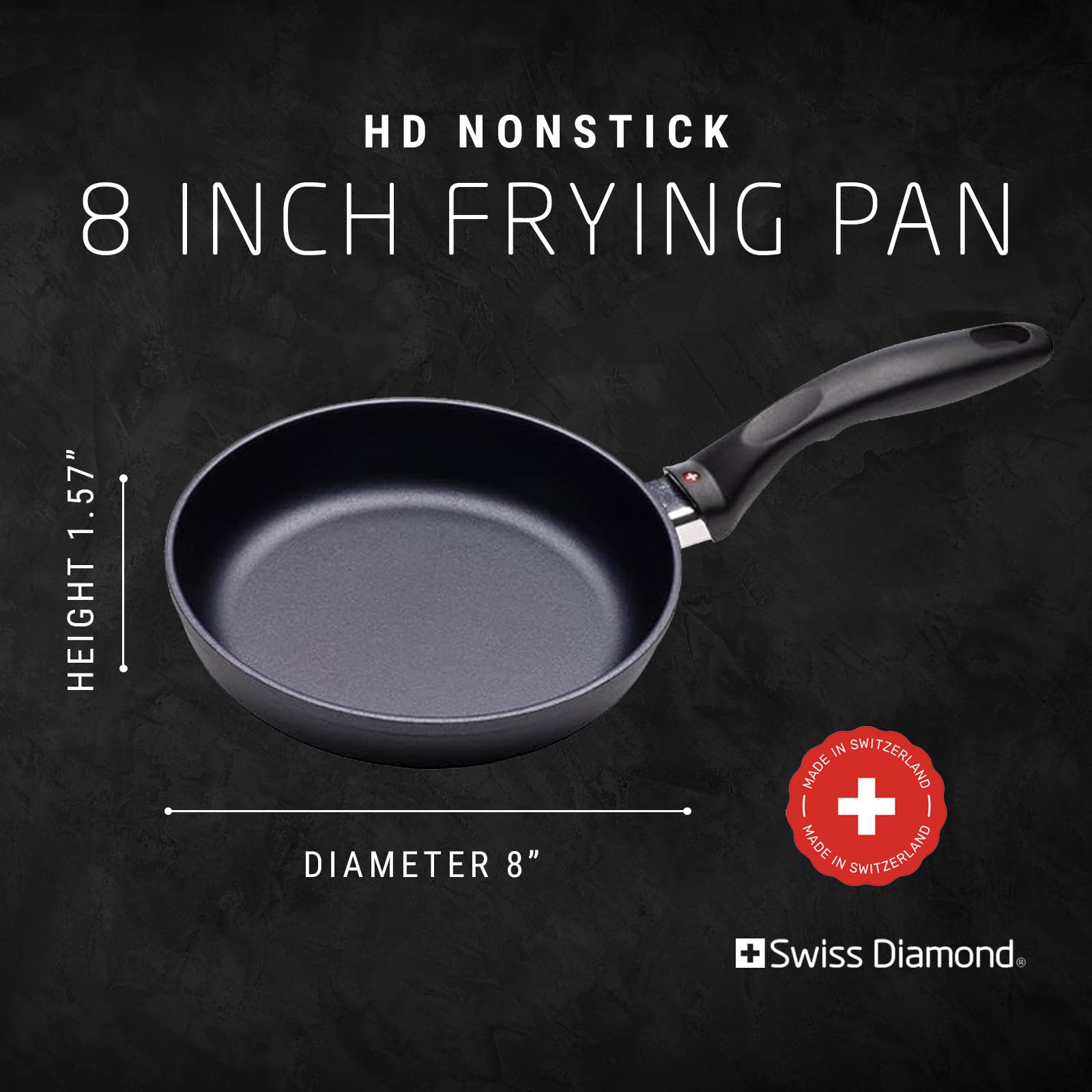 **Swiss Diamond 8 Inch Nonstick Frying Pan – Aluminum Coated Skillet, Dishwasher & Oven Safe, Stainless Steel Handle, Grey – Perfect for Sautéing, Frying & Baking**