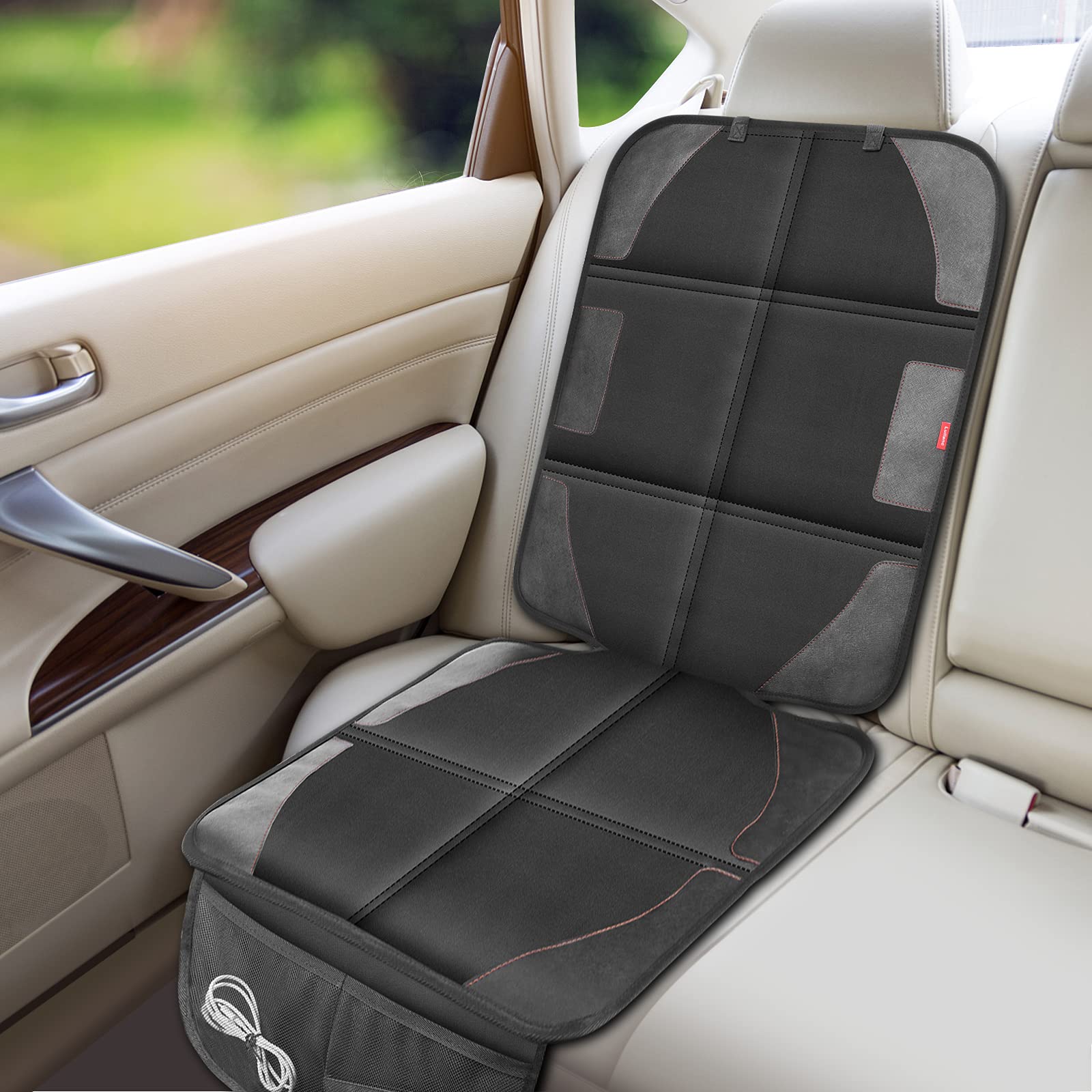**Thickest Padded Car Seat Protector - Waterproof 600D Fabric, Non-Slip Baby & Pet Seat Cover with Storage Pockets (2 Pack) - Perfect for Child Safety & Leather Car Seat Protection**