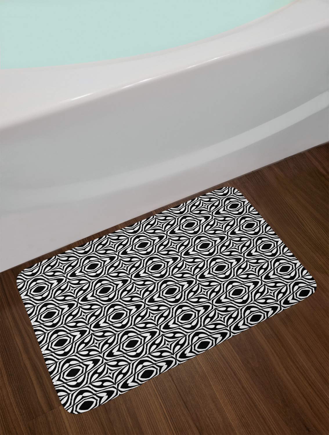 Ambesonne Abstract Bath Mat - Non-Slip Plush Bathroom Rug with Retro Circular & Drop Pattern, 30