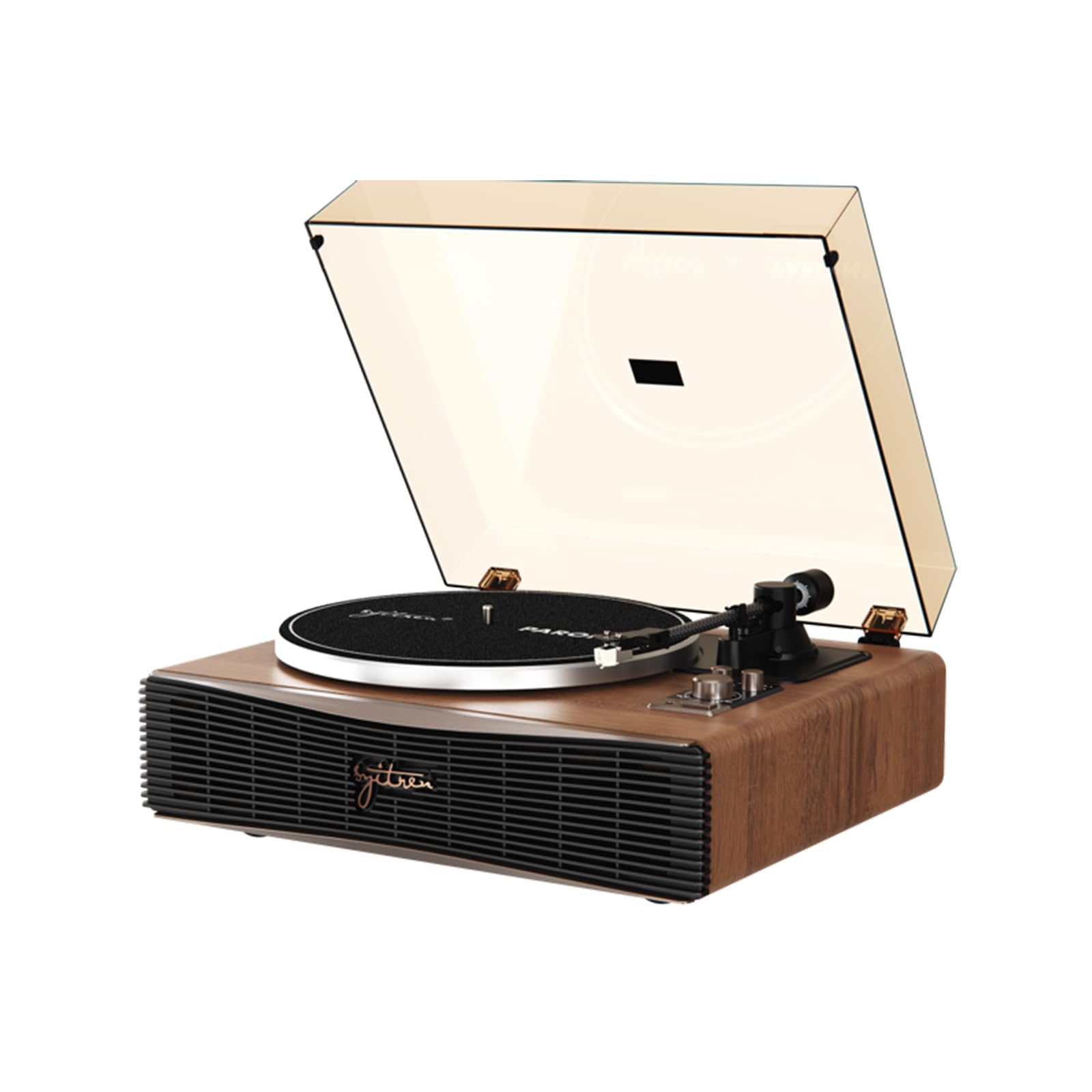 Vintage Wooden Walnut Bluetooth Record Player with Built-in Speakers - Retro Turntable for Vinyl Records | Perfect for Home Decor, Gifts & Music Lovers