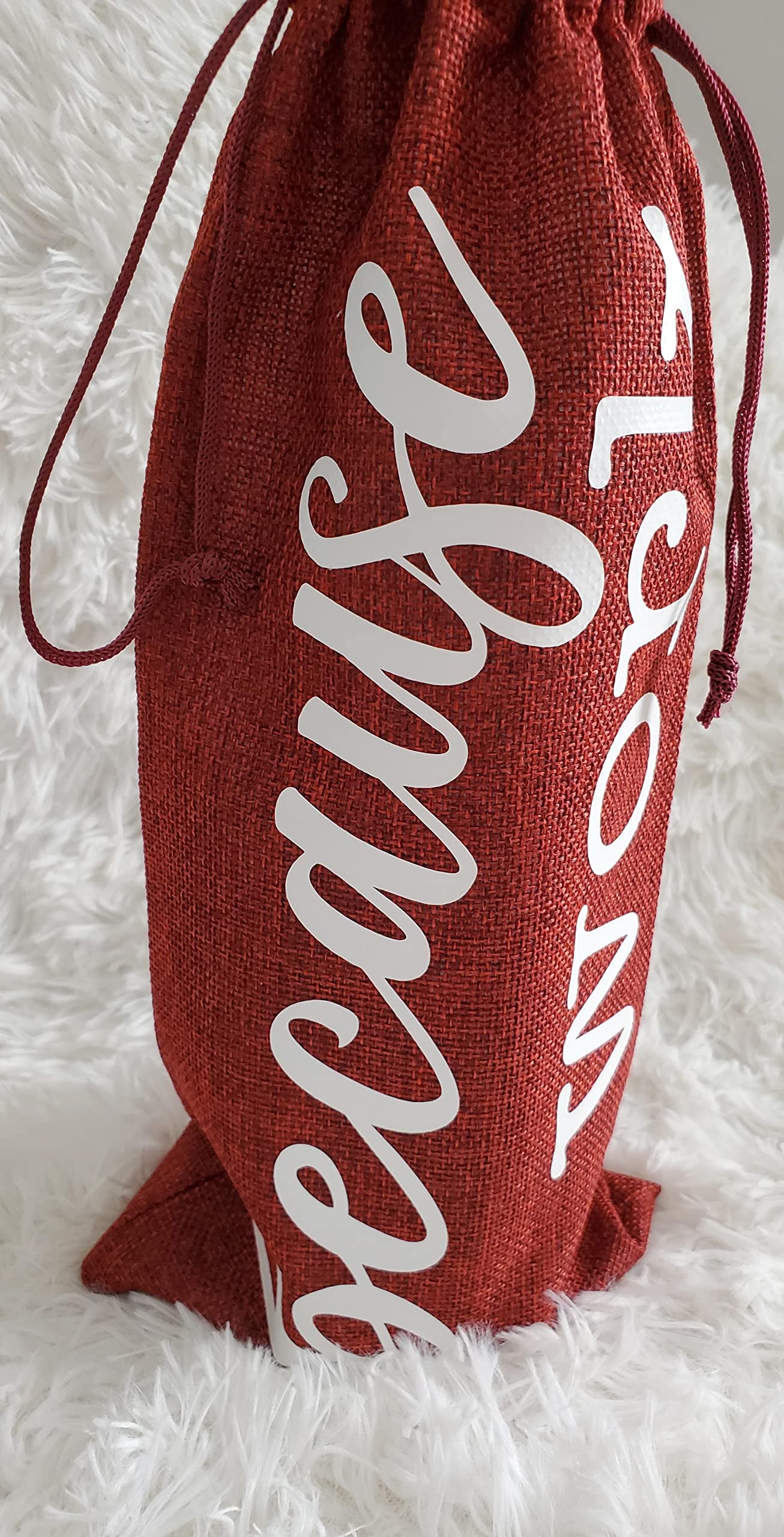 Personalized Burlap Drawstring Wine Bag with Inspirational Sayings - Reusable Khaki Wine Holder Gift for Coworkers, Mom, Friends - Perfect for Office Parties, Bridal Showers & Holiday Gifting