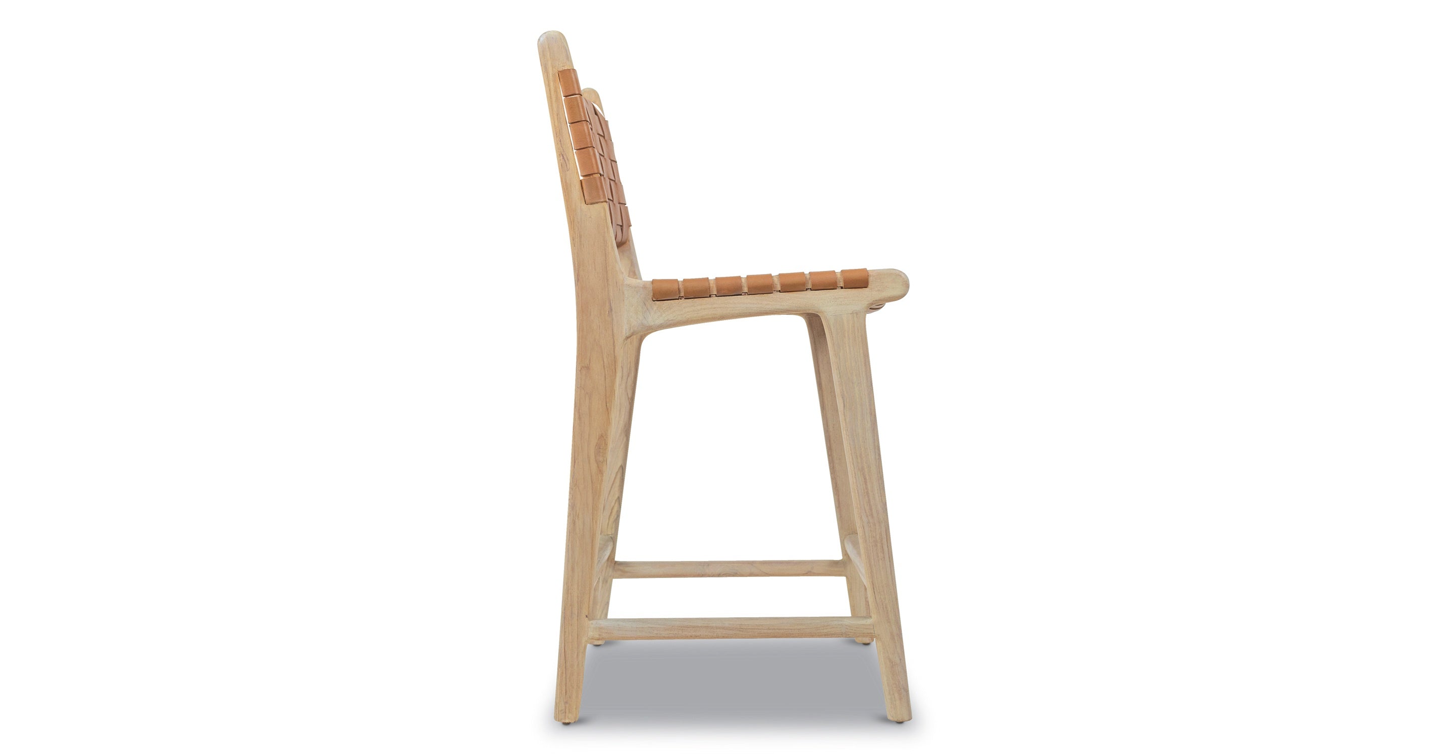 Premium Teak & Leather Counter Height Bar Stool - Modern Kitchen Island & Breakfast Nook Seating - Durable & Stylish for Home, Cafe, and Restaurant Use