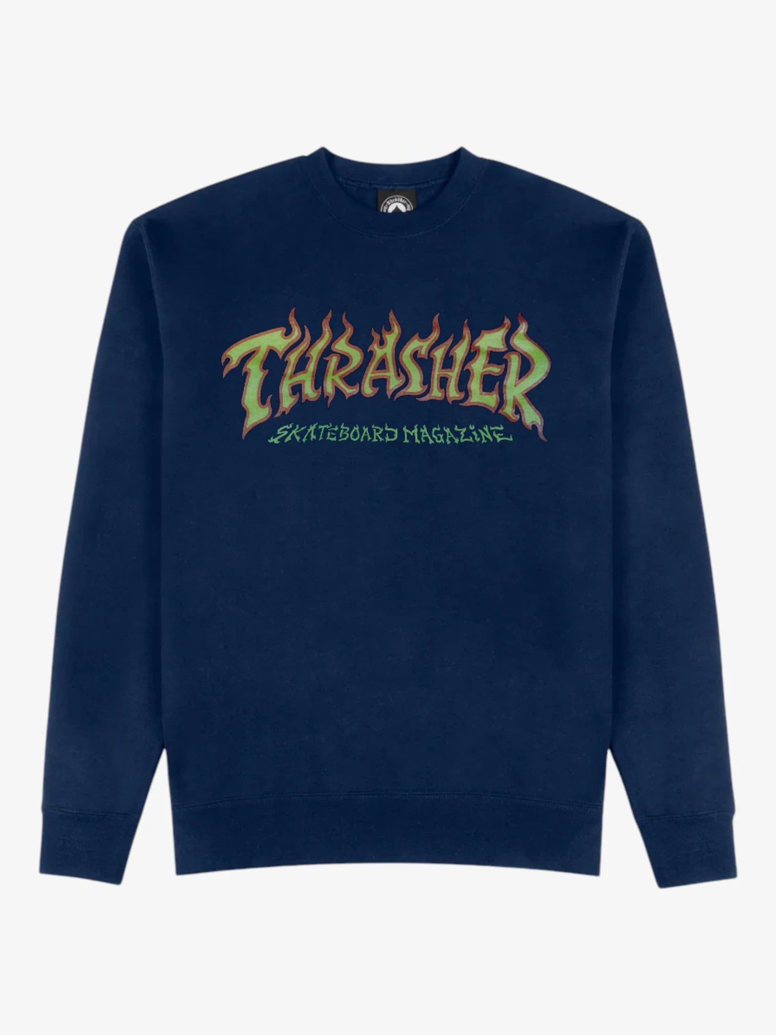 Thrasher Fire Crew Navy Blue Hoodie - Men's Streetwear Pullover for Skateboarding & Urban Fashion