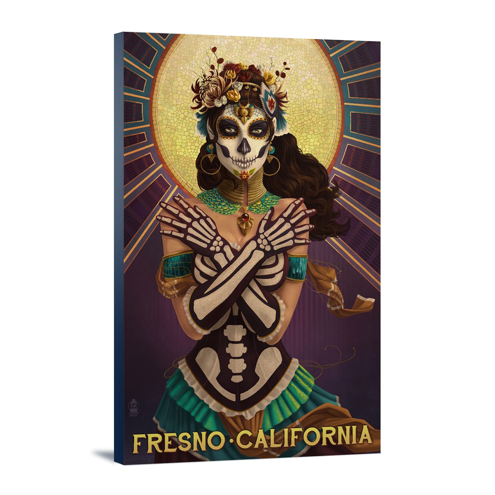 Day of the Dead Crossbones Wall Art - 24x36 Gallery Wrapped Canvas Print - Fresno California Inspired Decor for Halloween, Dia de los Muertos & Gothic Home Decor