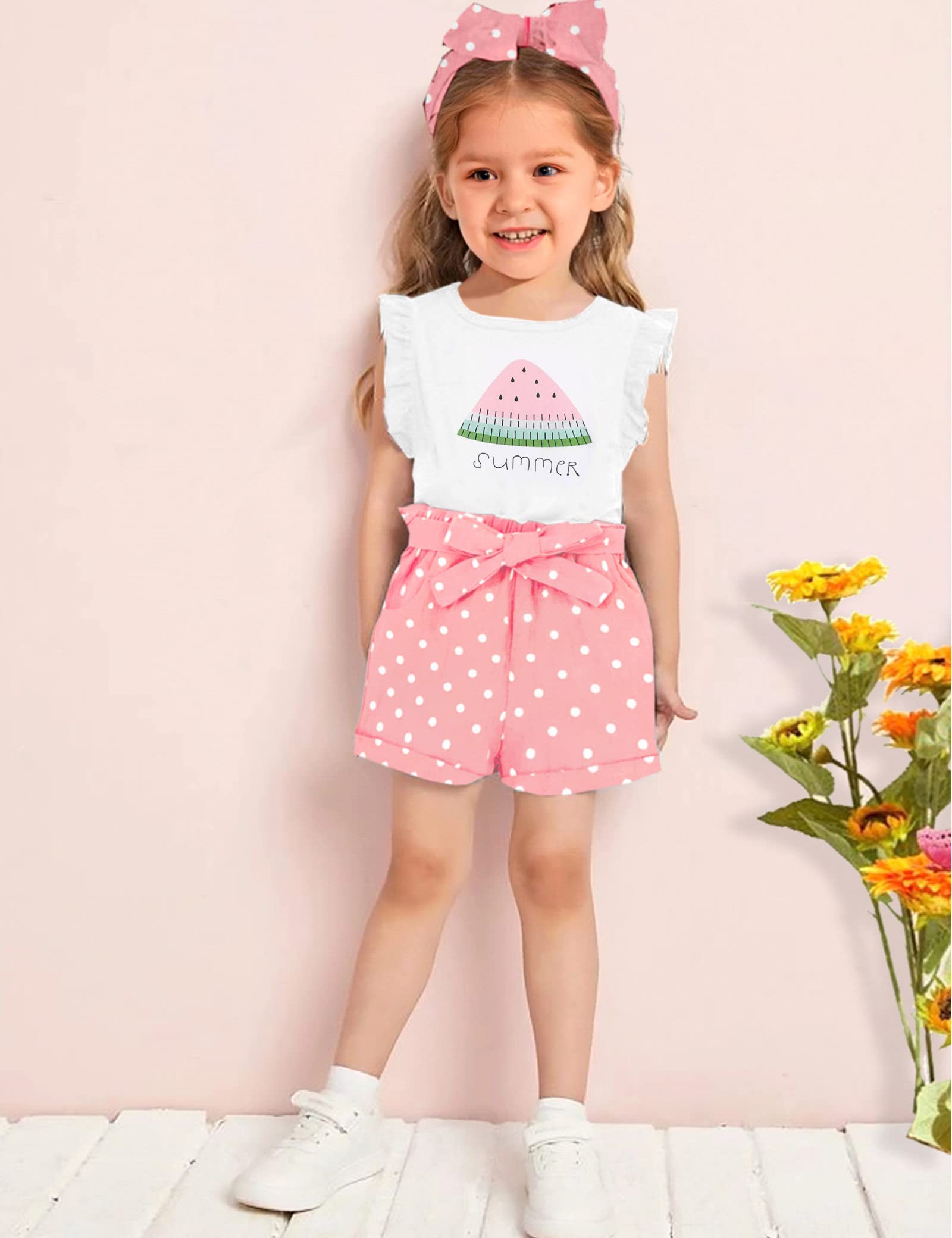 Toddler Girl Summer Outfit Set - Cute 3-Piece Clothing Combo with T-Shirt, Shorts & Headband for Baby Girls | Perfect Gift for Birthdays & Playdates