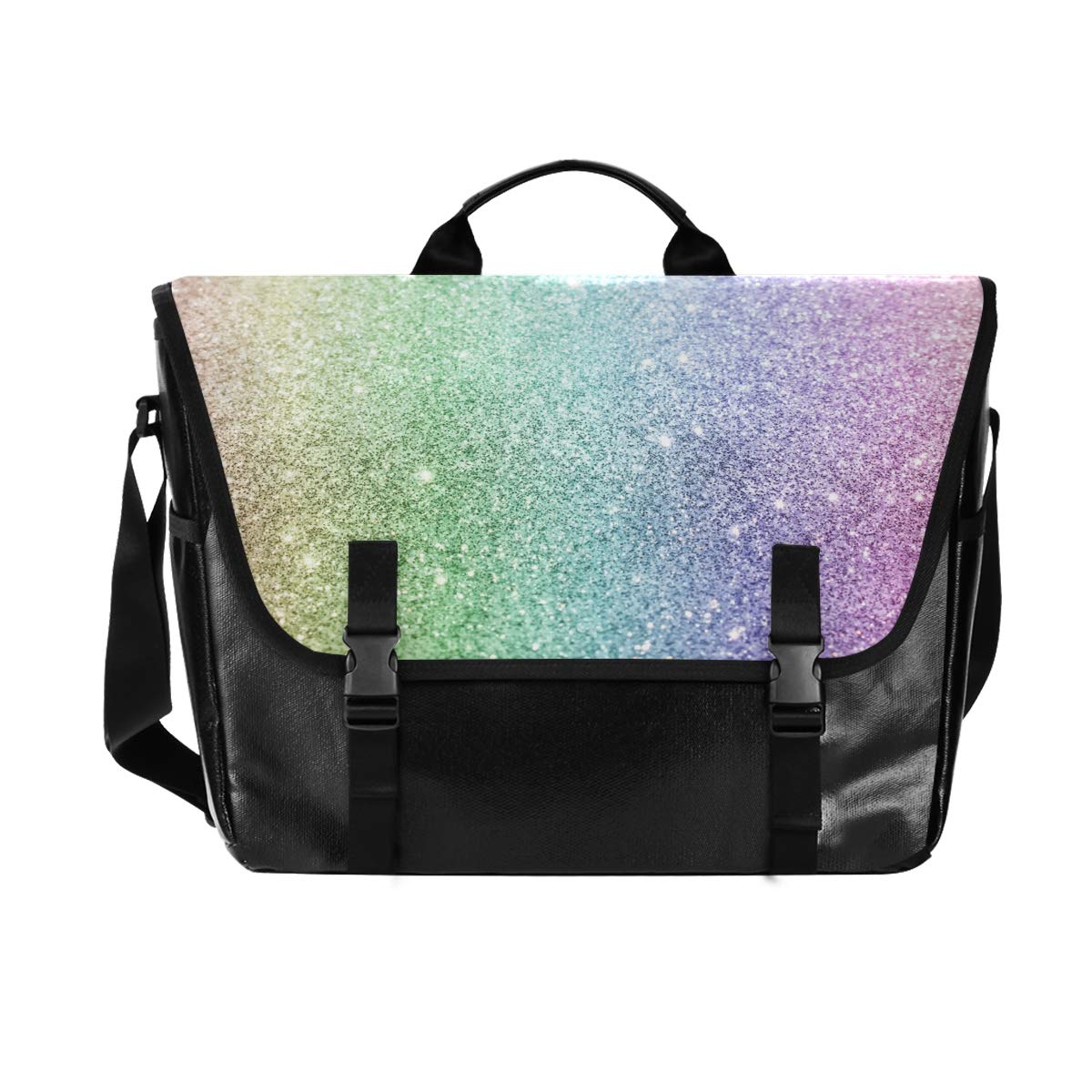 ALAZA Rainbow Glitter Messenger Bag - 15.6 Inch Waterproof Canvas Briefcase, Large Satchel Shoulder Bag for Laptop & Computer, Perfect for Work, School & Travel