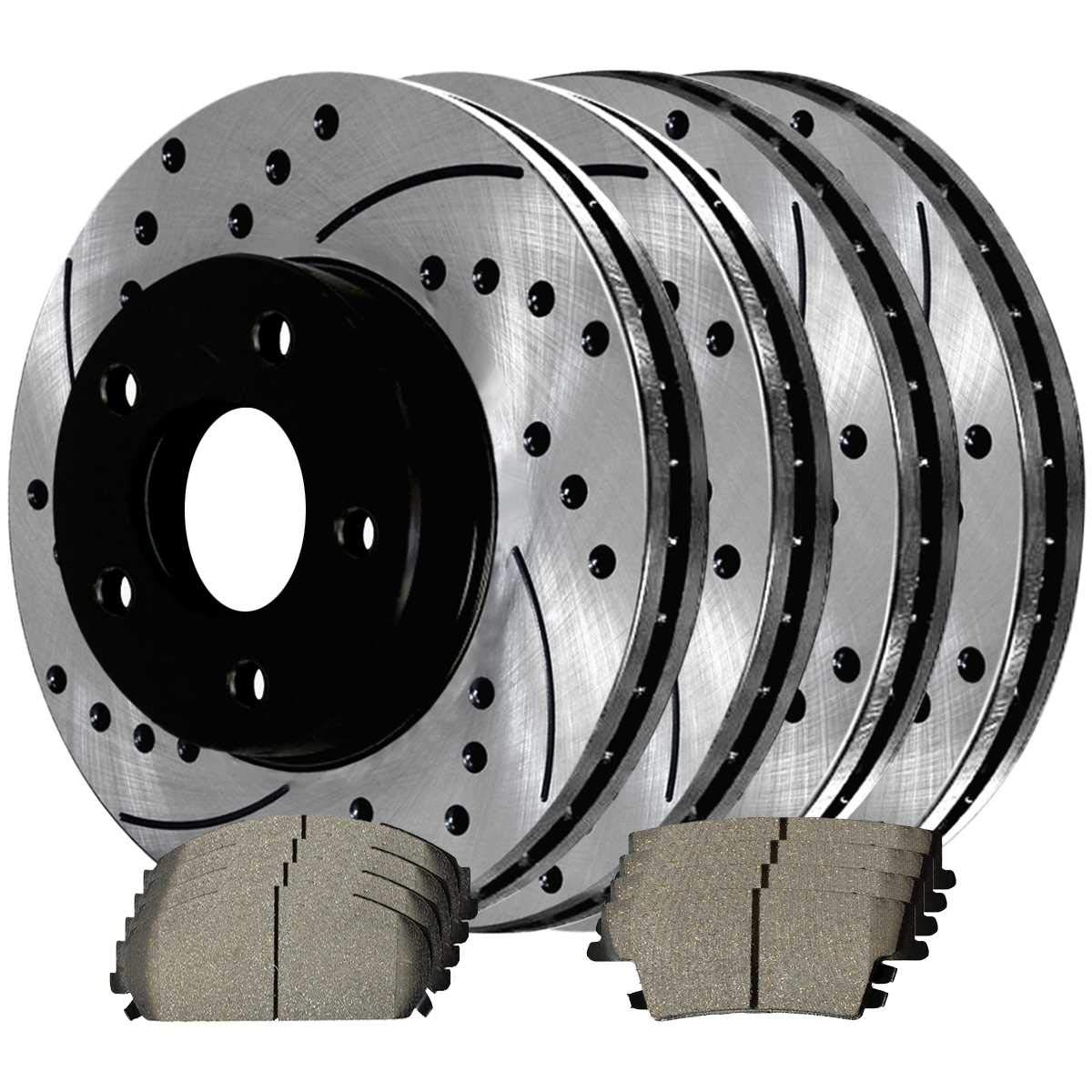High-Performance AutoShack Drilled & Slotted Brake Rotors with Ceramic Pads - Front & Rear Brake Kit for Dodge Charger 2009-2014, Challenger 2005-2014, Chrysler 300 - SCD1057PR63025 | Enhanced Stopping Power for Street & Track Racing