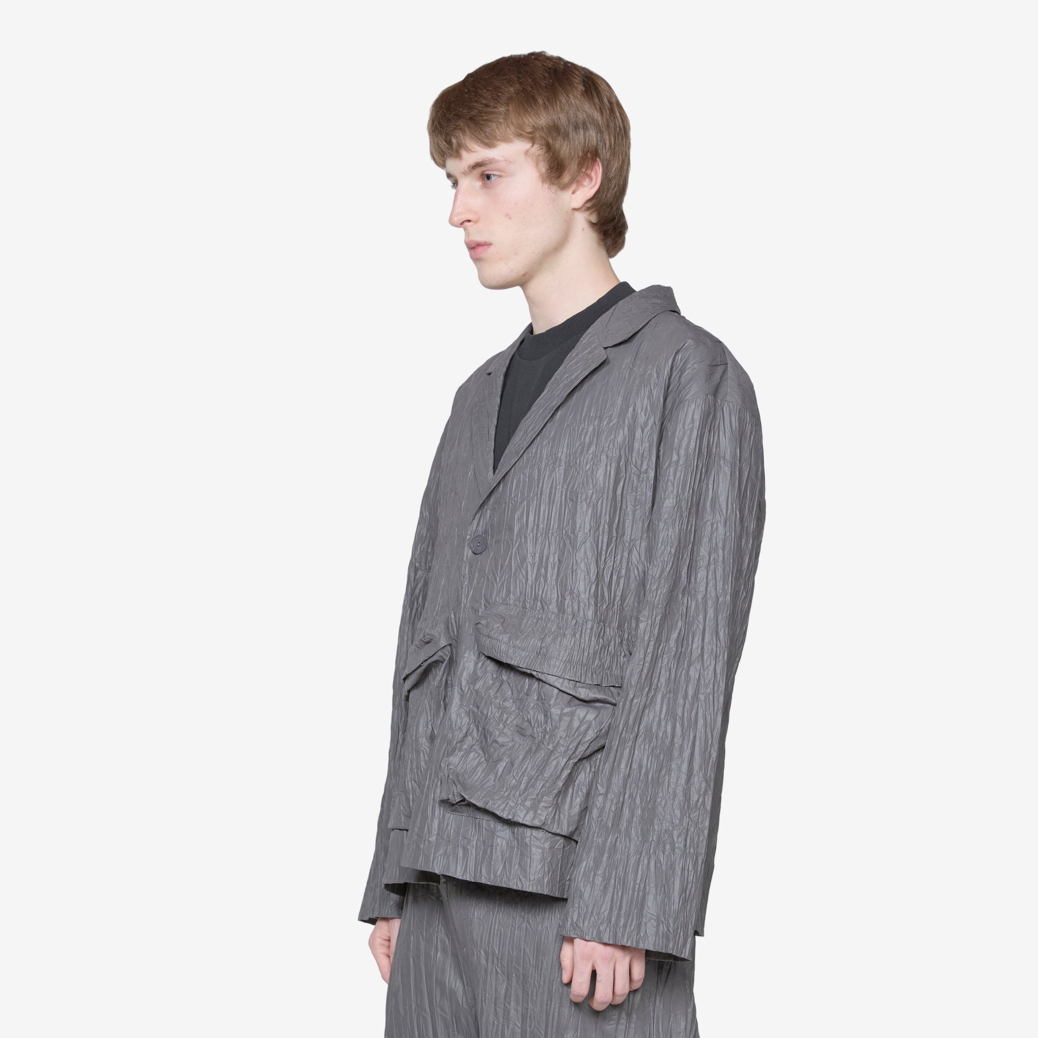 Stylish Crinkle Blazer for Women - Graphite Gray Wrinkle-Resistant Office Jacket - Perfect for Business Casual, Workwear & Professional Outfits