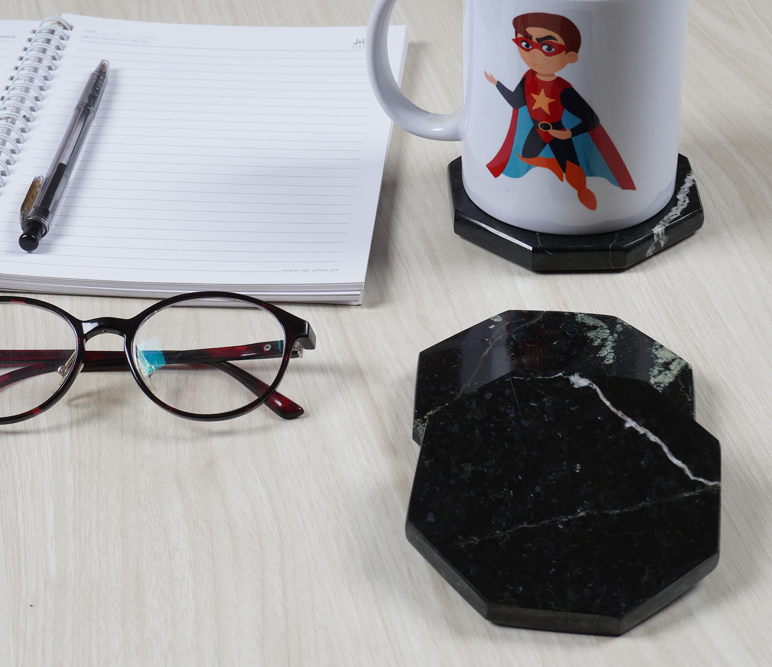 Premium Black Marble Coasters Set of 6 - 3.5