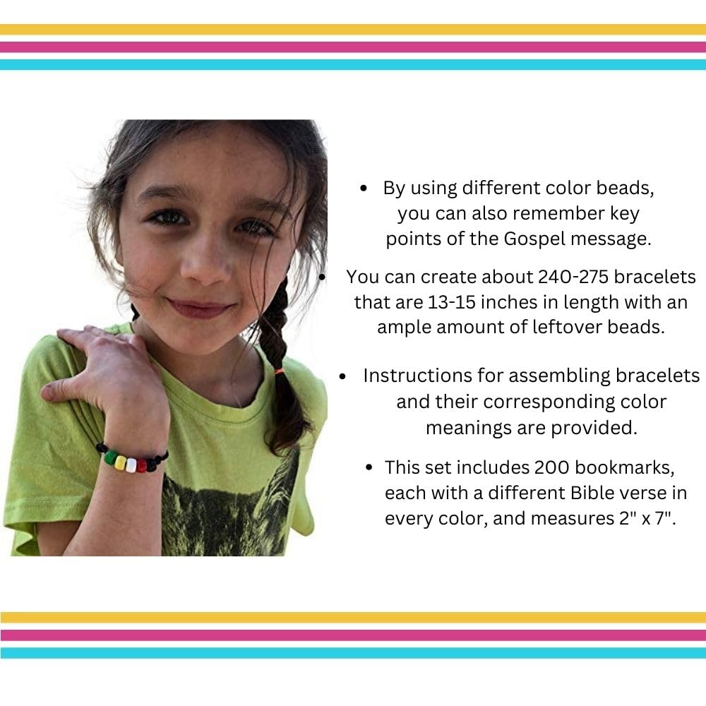 Smalltown Home 4500-Piece DIY Wordless Bracelet & Bookmark Craft Kit - 5 Pack with 9mm Opaque Plastic Beads (Black/White/Red/Green/Yellow), 900 Beads Each, 100 Yards Waxed Cotton Thread & 200 Bookmarks - Perfect for Jewelry Making, Scrapbooking, Party Favors & DIY Gifts