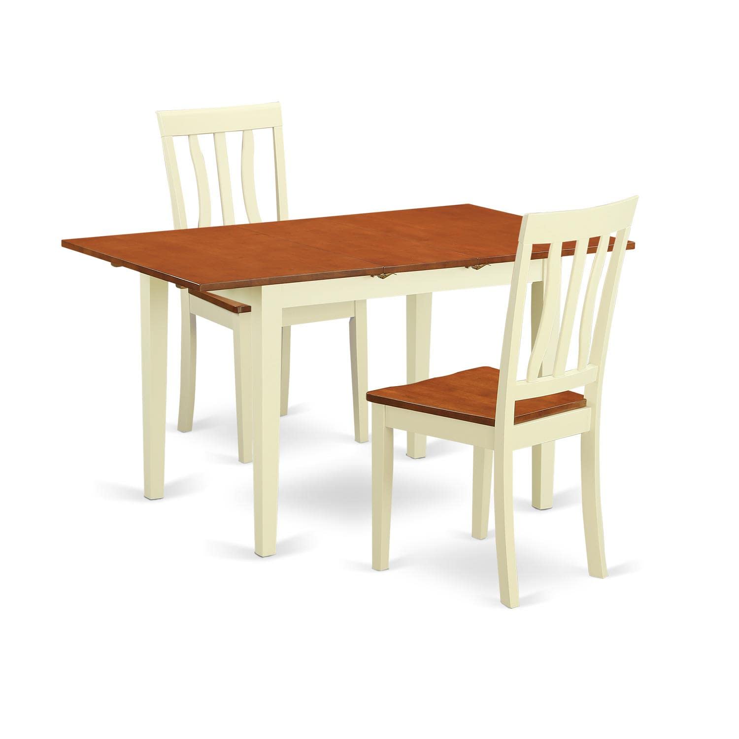 East West Furniture NOAN3-WHI-W 3-Piece Dining Set with Extendable Butterfly Leaf Table & 2 Chairs, 32x54 Inch, Buttermilk & Cherry - Perfect for Small Kitchens, Breakfast Nooks & Cozy Dining Spaces
