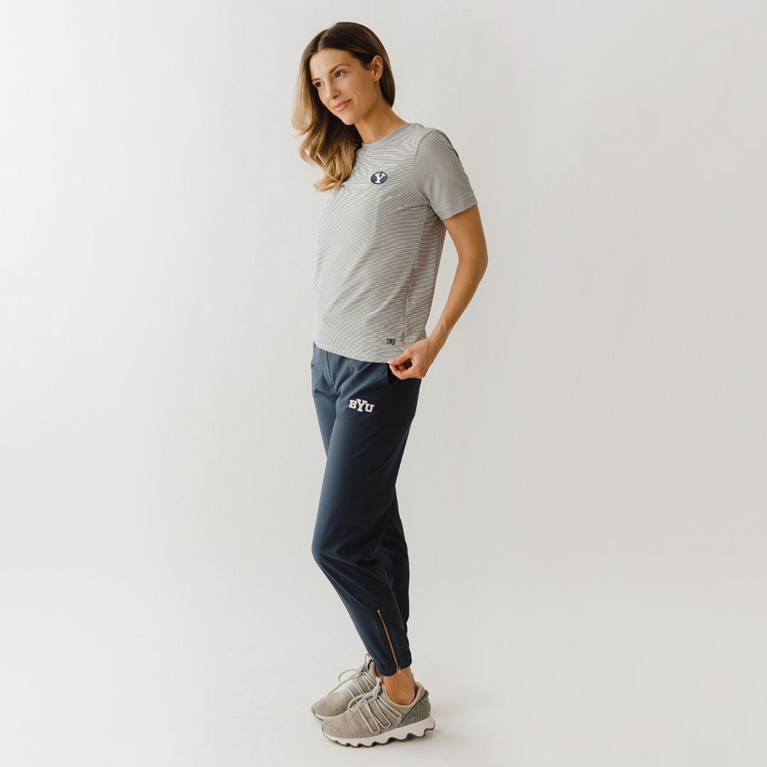 BYU Boyfriend T-Shirt for Women - Soft & Comfortable Striped Tee - Casual Loose Fit Top for Everyday Wear, Date Night & Relaxing at Home