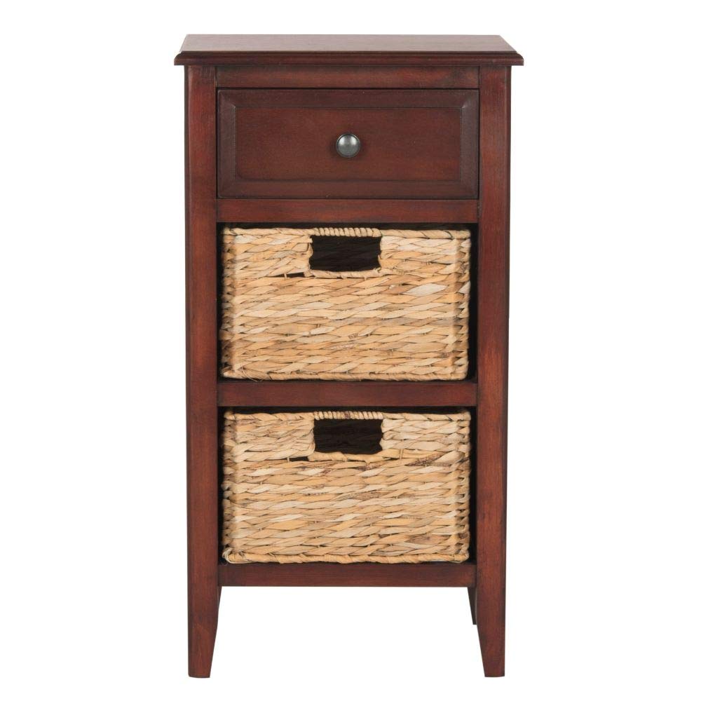 Safavieh Everly Cherry Wood Nightstand with 1 Drawer & 2 Removable Baskets - Bedside Table for Bedroom, Living Room, Nursery Storage