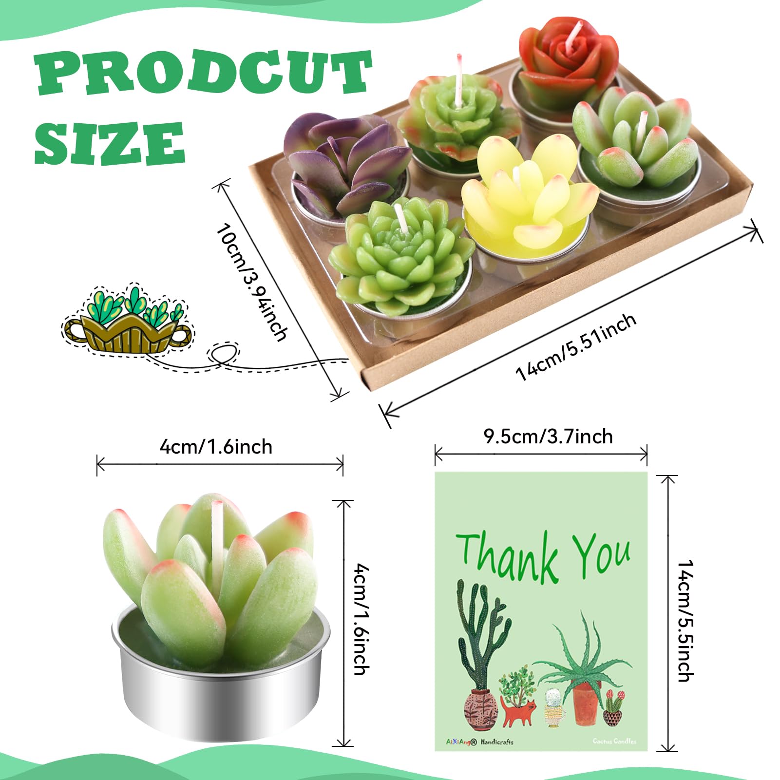 AIXIANG 12Pcs Realistic Cactus Candles - Mini Succulent Wax Candles for Wedding Favors, Bridal Shower Gifts, Party Decorations - Perfect for Table Centerpieces, DIY Crafts & Home Aromatherapy