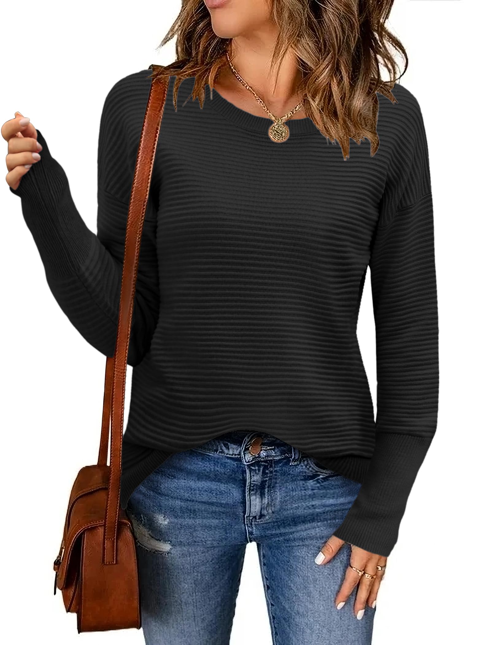 Zeagoo Women's 2025 Fall Knit Sweater - Casual Long Sleeve Crew Neck Ribbed Pullover with Side Slit | Perfect for Office, Date Night & Autumn Outfits