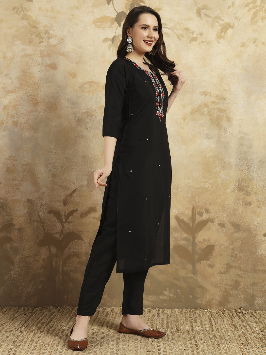 Black Designer Party Wear Pant Suit with Printed Embroidery - Elegant Women's Formal Outfit for Weddings, Cocktail Parties & Special Occasions