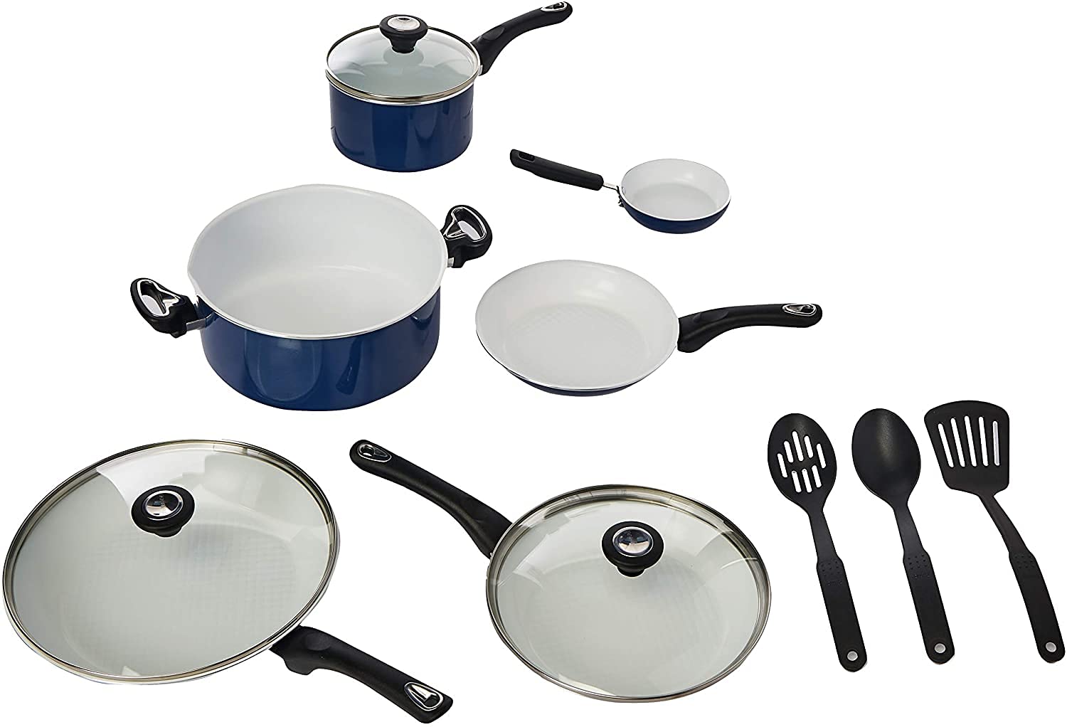 Farberware 12-Piece Ceramic Nonstick Cookware Set - Dishwasher Safe Pots & Pans in Blue - Perfect for Baking, Frying & Everyday Cooking