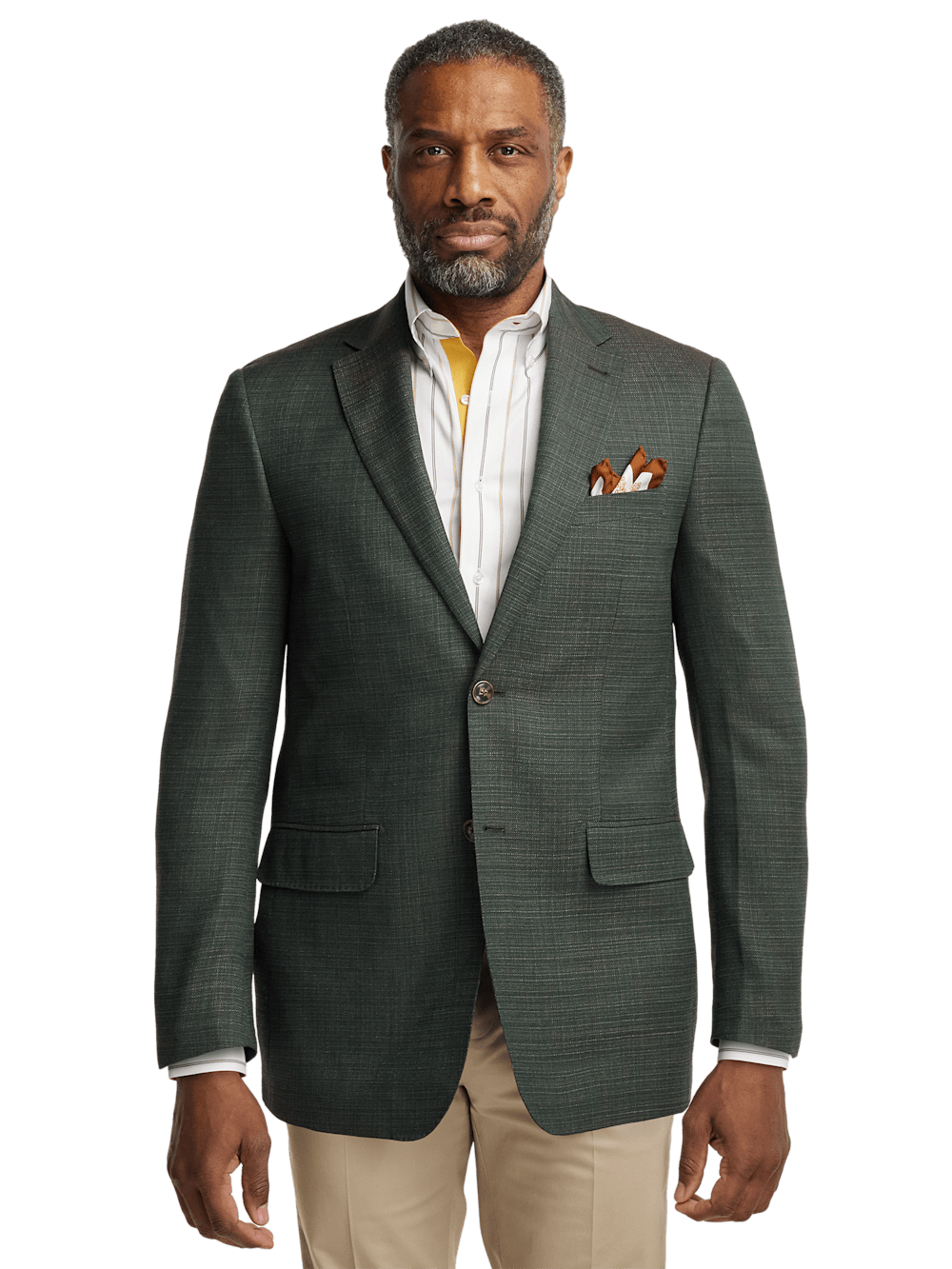 Premium Wool Single Breasted Notch Lapel Blazer for Men - Green/Tan | Business Casual & Formal Wear | Office, Wedding & Special Occasions
