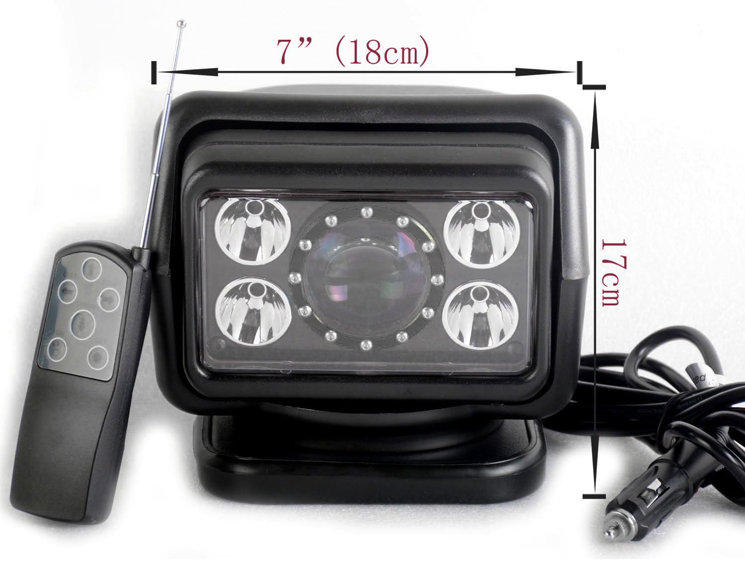 70W 7-Inch LED Search Light with 360° Rotation & Remote Control (9-32V) - Waterproof Spot Work Light for Offroad, Hunting, SUV, ATV, 4WD Truck & Boat Lighting - Perfect for Foggy Conditions & Night Driving