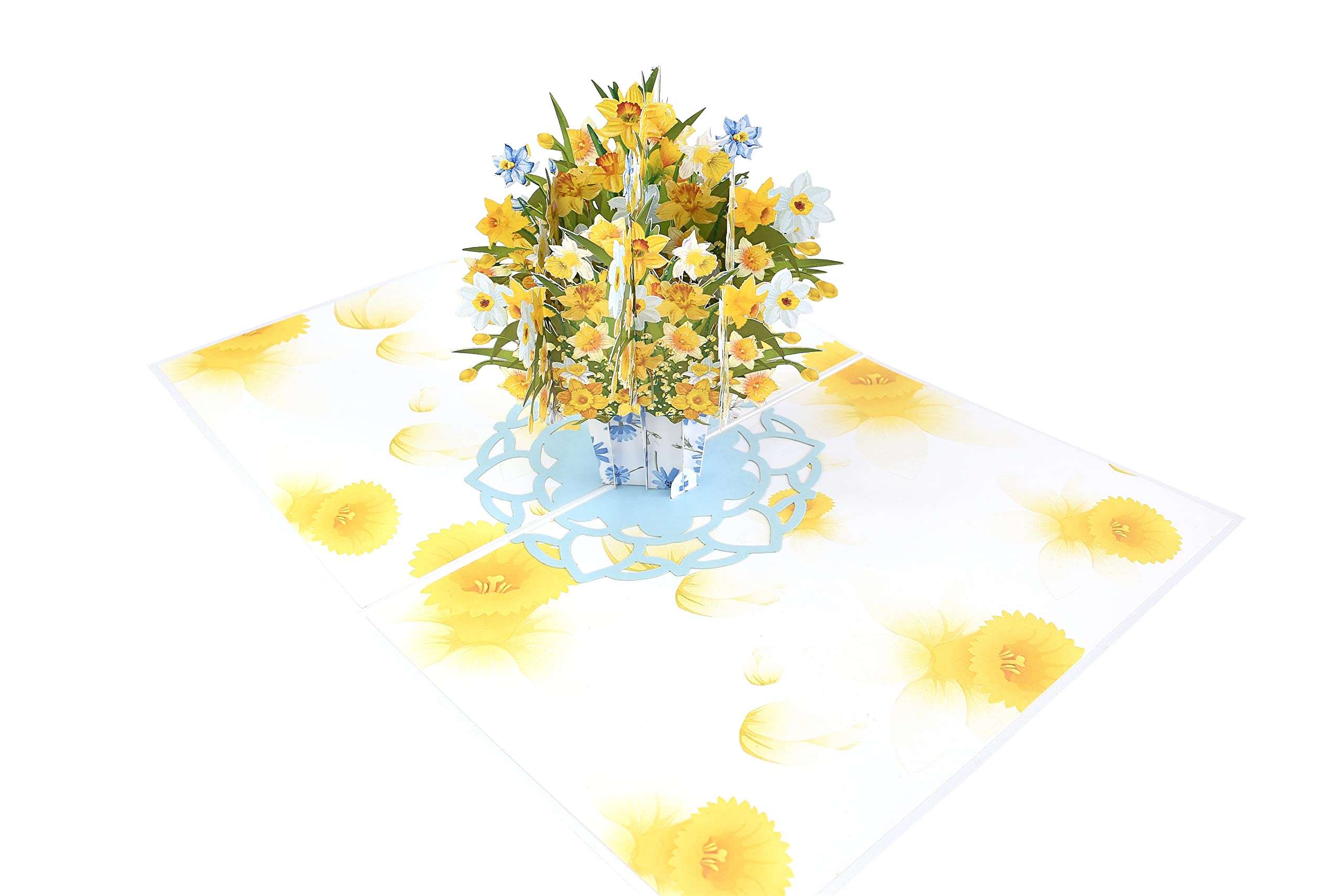 Beautiful Daffodil Flower Bouquet in Glass Vase - Elegant Pop Up Greeting Card for Birthday, Mother's Day, Spring Occasions | Perfect Gift for Loved Ones, Home Decor, and Special Celebrations
