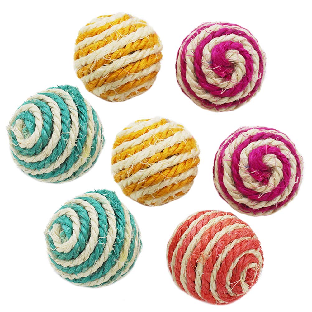TEHAUX 7-Piece Sisal Ball Cat Toys Set - Natural Fiber Scratching & Teething Toys for Kittens, Rabbits, and Small Pets - Interactive Training Balls for Playtime, Exercise, and Stress Relief - Perfect for Indoor Play, Pet Training, and Dental Health