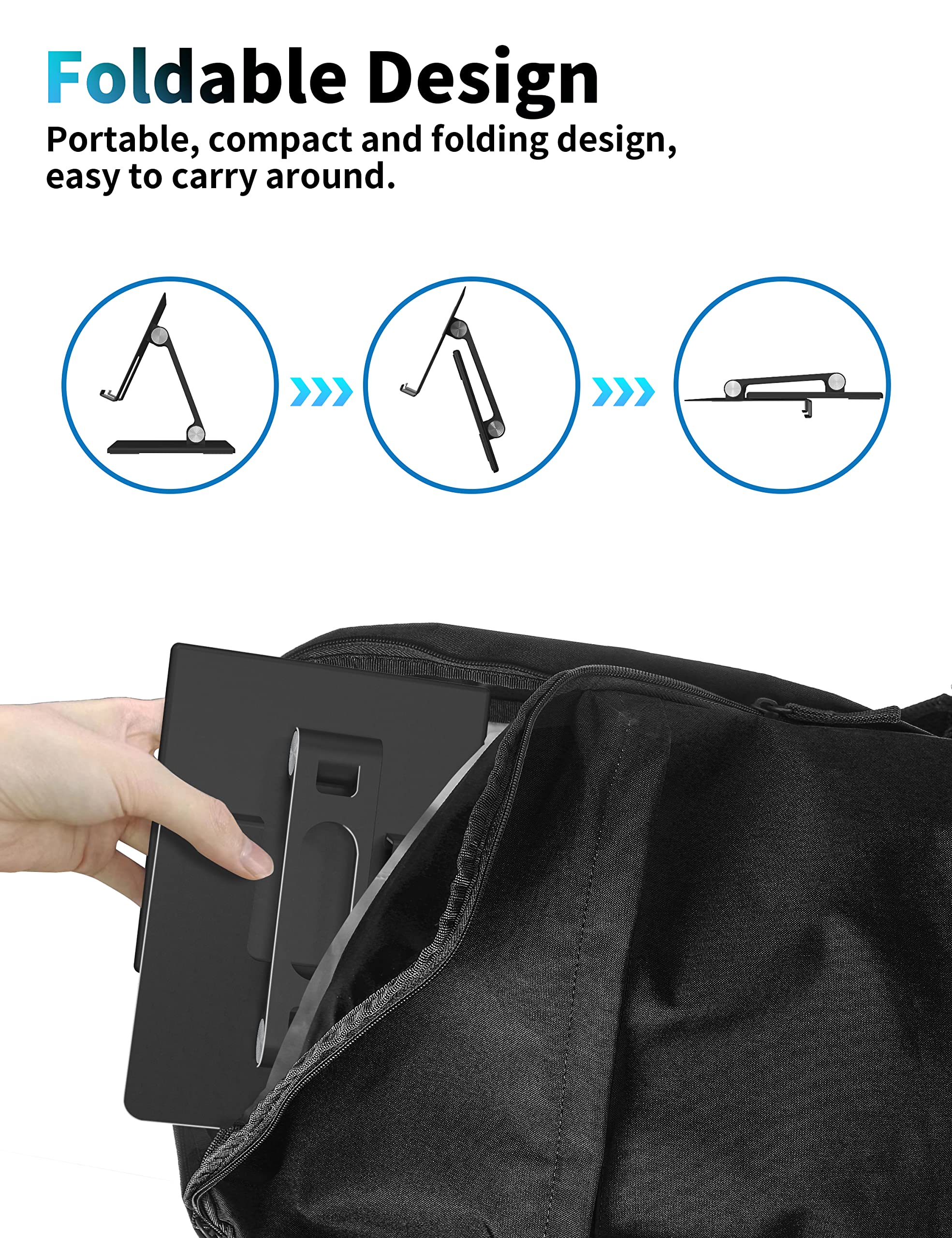 ALASHI Heavy Duty Tablet Stand for Desk - Adjustable & Foldable Metal Holder for 4-13.3 Inch Tablets - Stable Base for iPad, Samsung, Kindle - Perfect for Office, Home & Travel Use