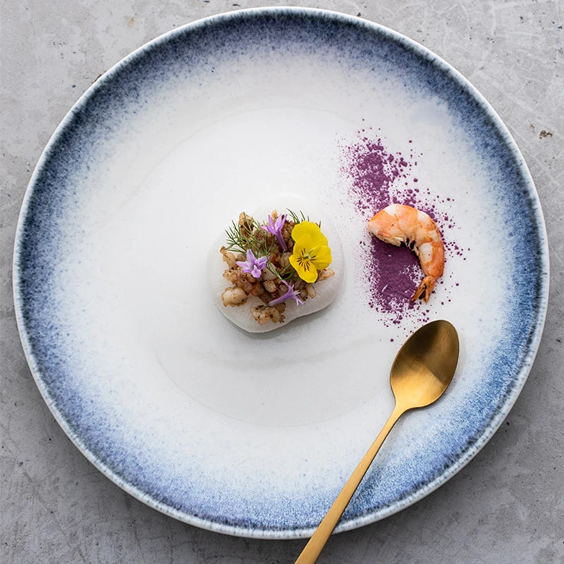 Coastal Rim Ceramic Dinner Plate Set - Elegant Handmade Porcelain Plates for Dining, Entertaining & Home Decor - Perfect for Restaurants, Weddings & Special Occasions