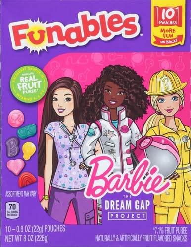 Funables Fruit Snacks - Barbie Shaped, Mixed Fruit Flavored, 0.8oz Pouches (Pack of 10) | Healthy Kids Snacks for School Lunches, Birthday Parties & On-the-Go Treats