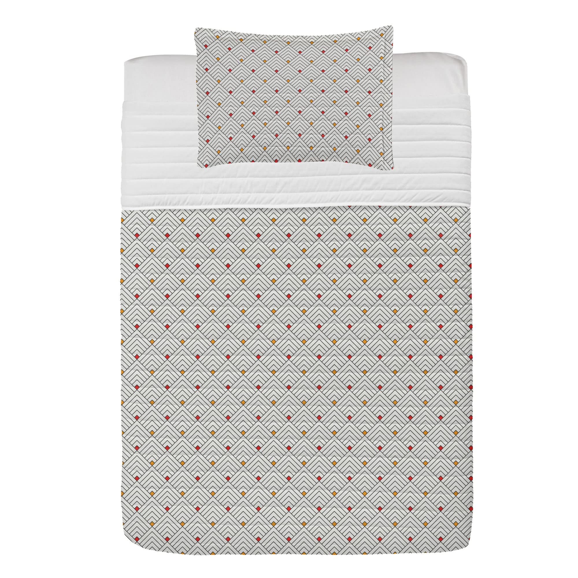 Ambesonne Abstract Microfiber Bedspread Set - Chevron Zigzag Stripes Ethnic Design with Pillow Sham & Comforter, Soft Twin Size Bedding in Marigold Vermilion White | Perfect for Modern Bedrooms, Guest Rooms & Dorm Decor