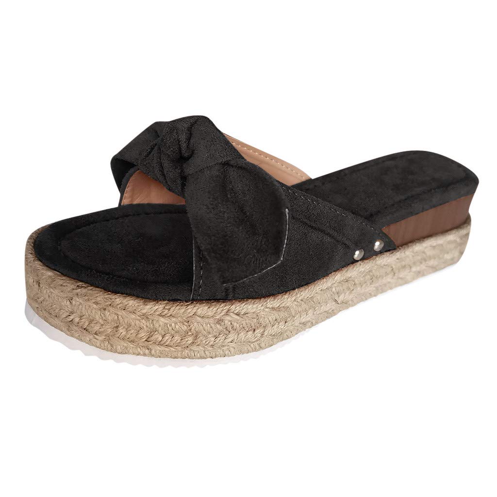 Women's Comfortable Leather Wedge Sandals - Black & Navy Blue Waterproof Beach Walking Sandals with Rhinestones | Wide Width Slip-On Platform Flats for Summer, Travel & Outdoor Activities
