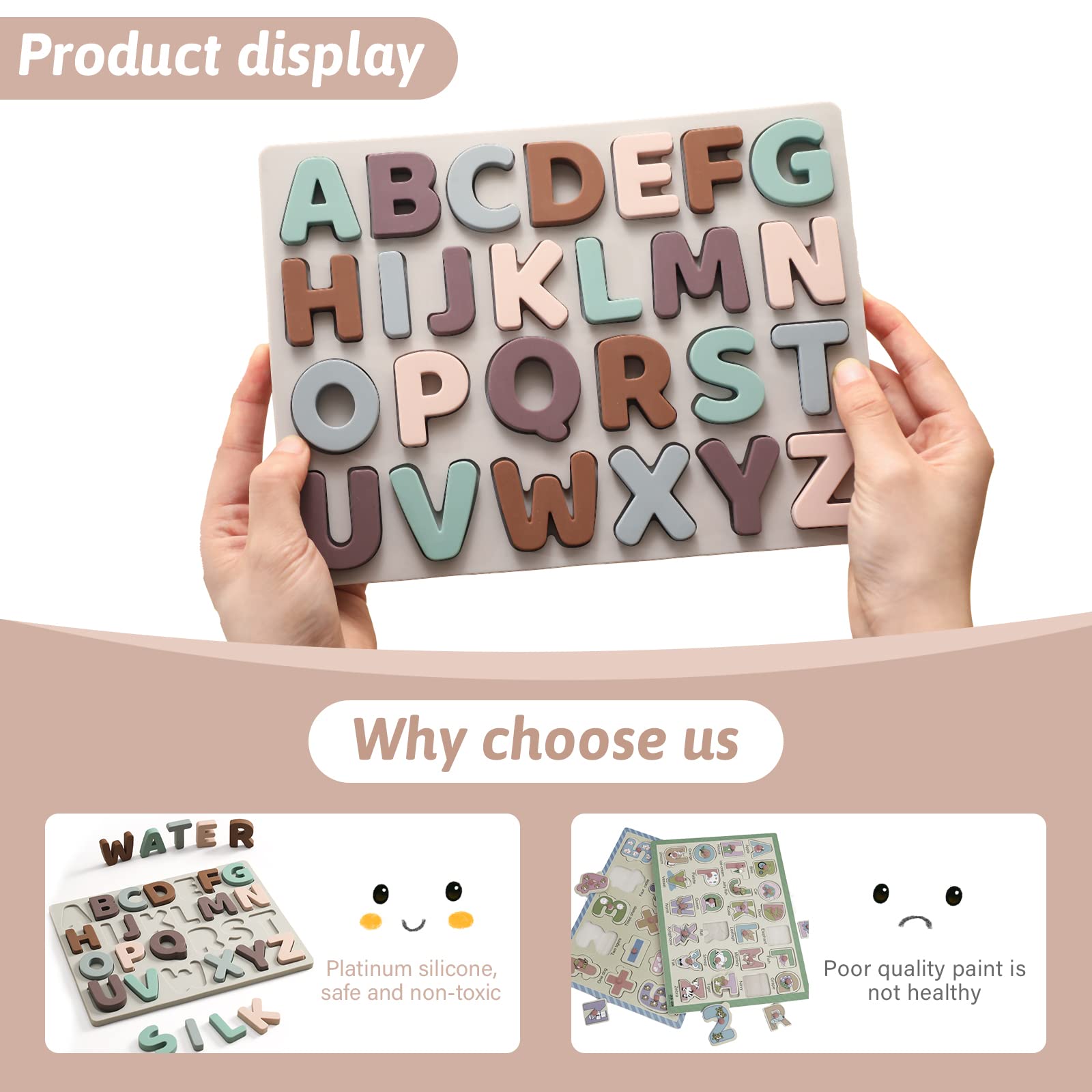 **Soft Silicone ABC Puzzle for Toddlers - Montessori Alphabet Learning Toy with Puzzle Board & Letter Blocks - Preschool Early Education Gift for Boys & Girls - Perfect for Home, Classroom & Travel Play**
