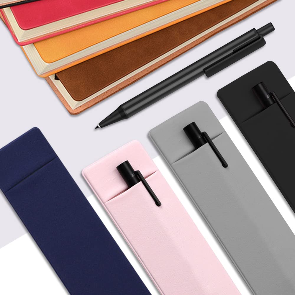 4-Piece Adhesive Pen Holder for Notebook - Stick-On Pencil Pouch Sleeve Pocket - Multi-Color Journal & Planner Accessories - Perfect for Office, School, and Home Organization