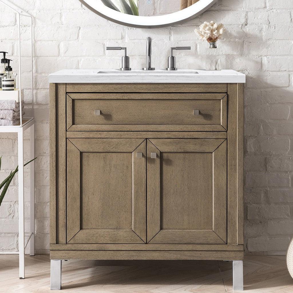 James Martin Vanities Chicago Collection 30-Inch Single Bathroom Vanity in Whitewashed Walnut with Countertop Options - Perfect for Modern Bathroom Renovations & Small Space Solutions