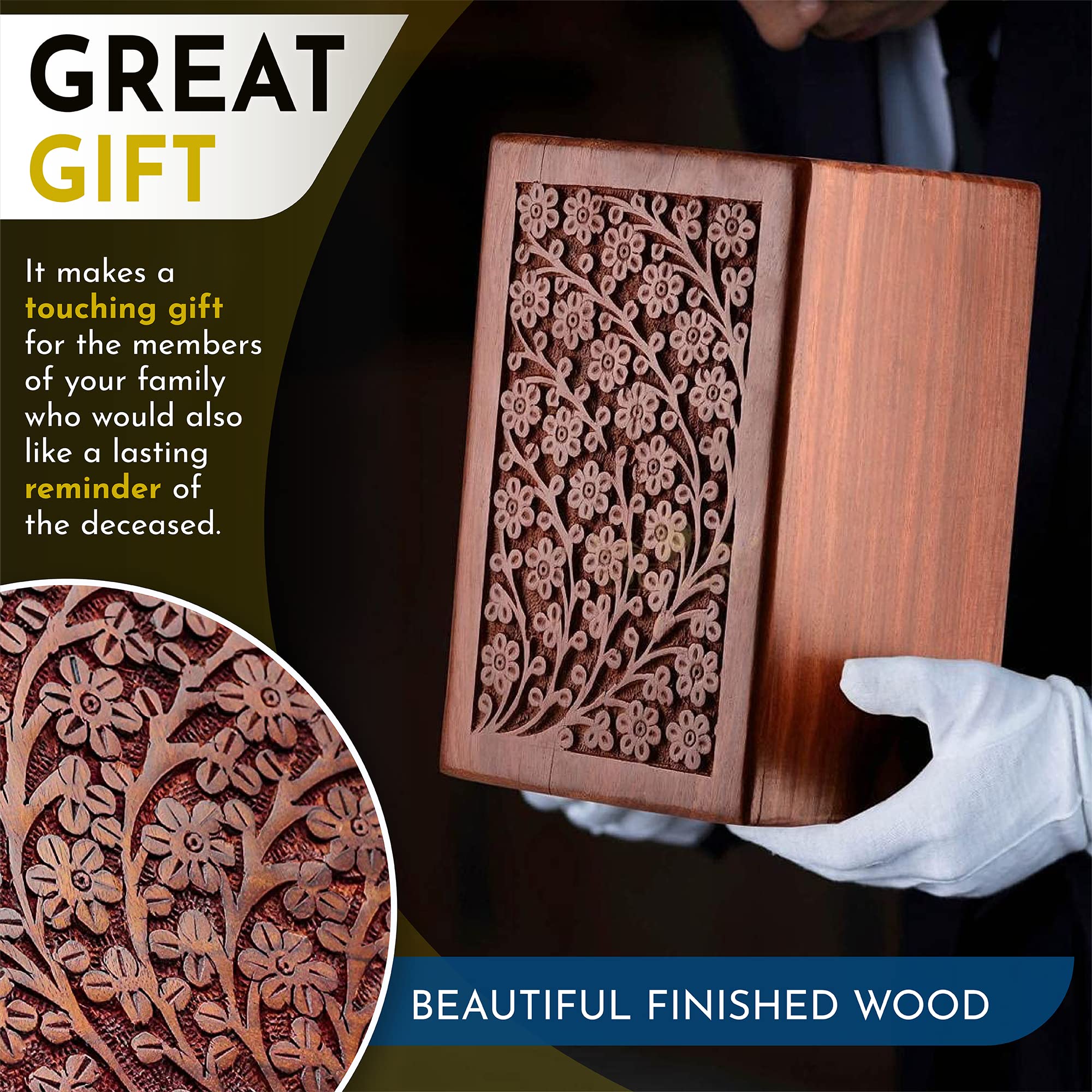Handmade Rosewood Tree of Life Cremation Urn Box - Elegant Memorial Keepsake for Human Ashes or Pet Ashes - Perfect for Home Memorials, Funeral Services & Scattering Ceremonies