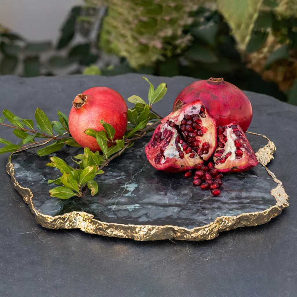 Emerald & Gold Kiva Platter - Elegant Serving Tray for Dinner Parties, Holiday Entertaining & Home Decor