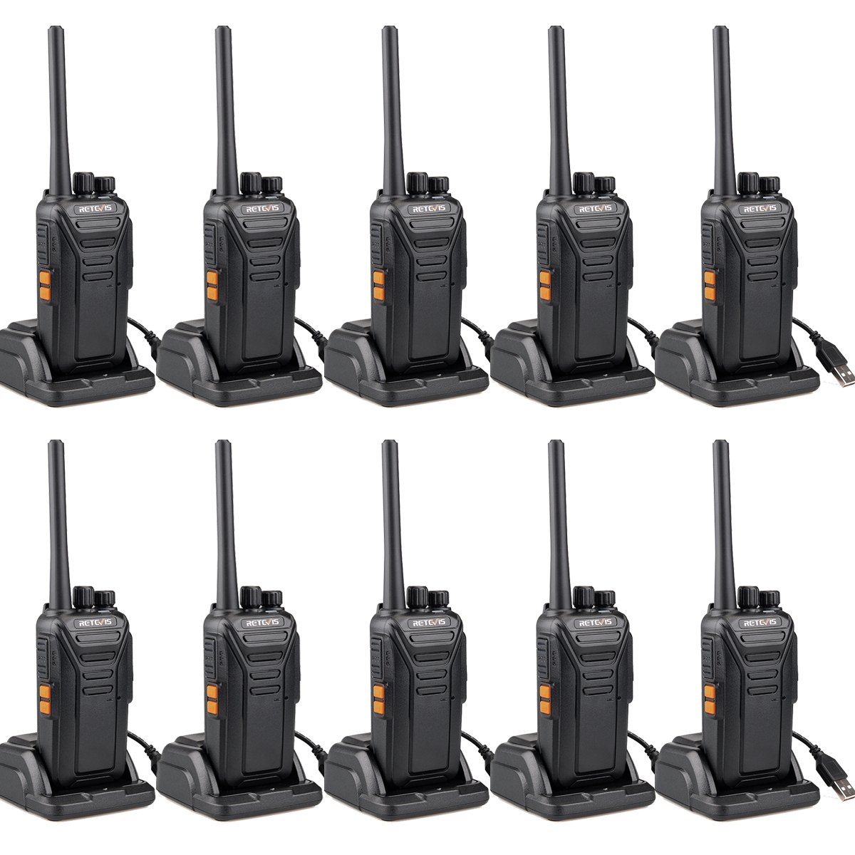 Retevis RT27 Professional PMR446 16-Channel Walkie Talkies - Rechargeable Long Range Two-Way Radios with Earpiece (10 Pack, Black) for School Communication, Retail Staff, Security Teams & Outdoor Activities